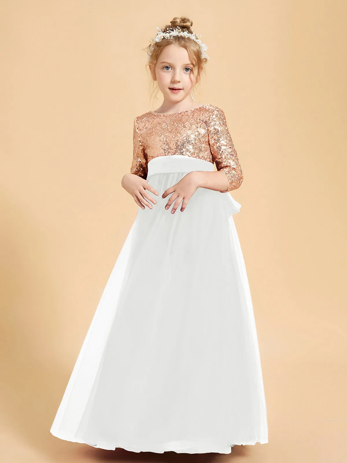 Glamorous Junior Bridesmaid Dresses Sequined Top Ivory