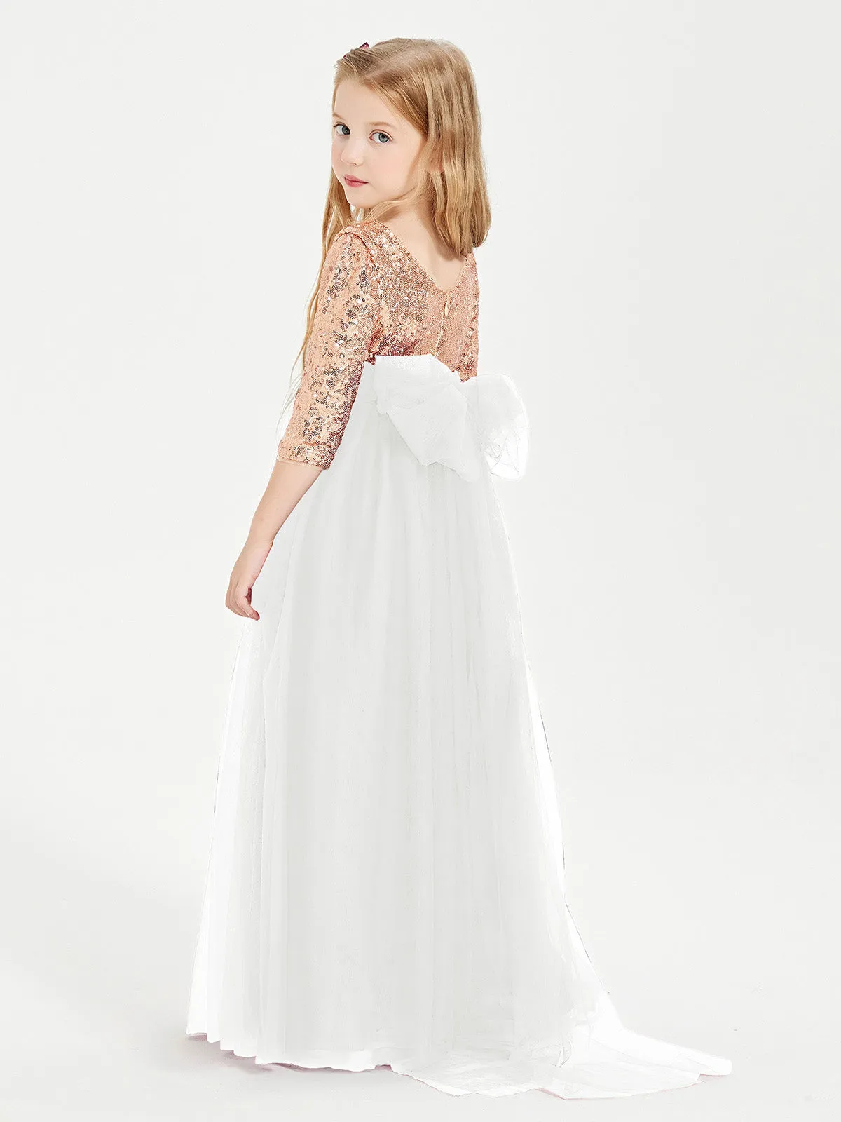 Glamorous Junior Bridesmaid Dresses Sequined Top Ivory