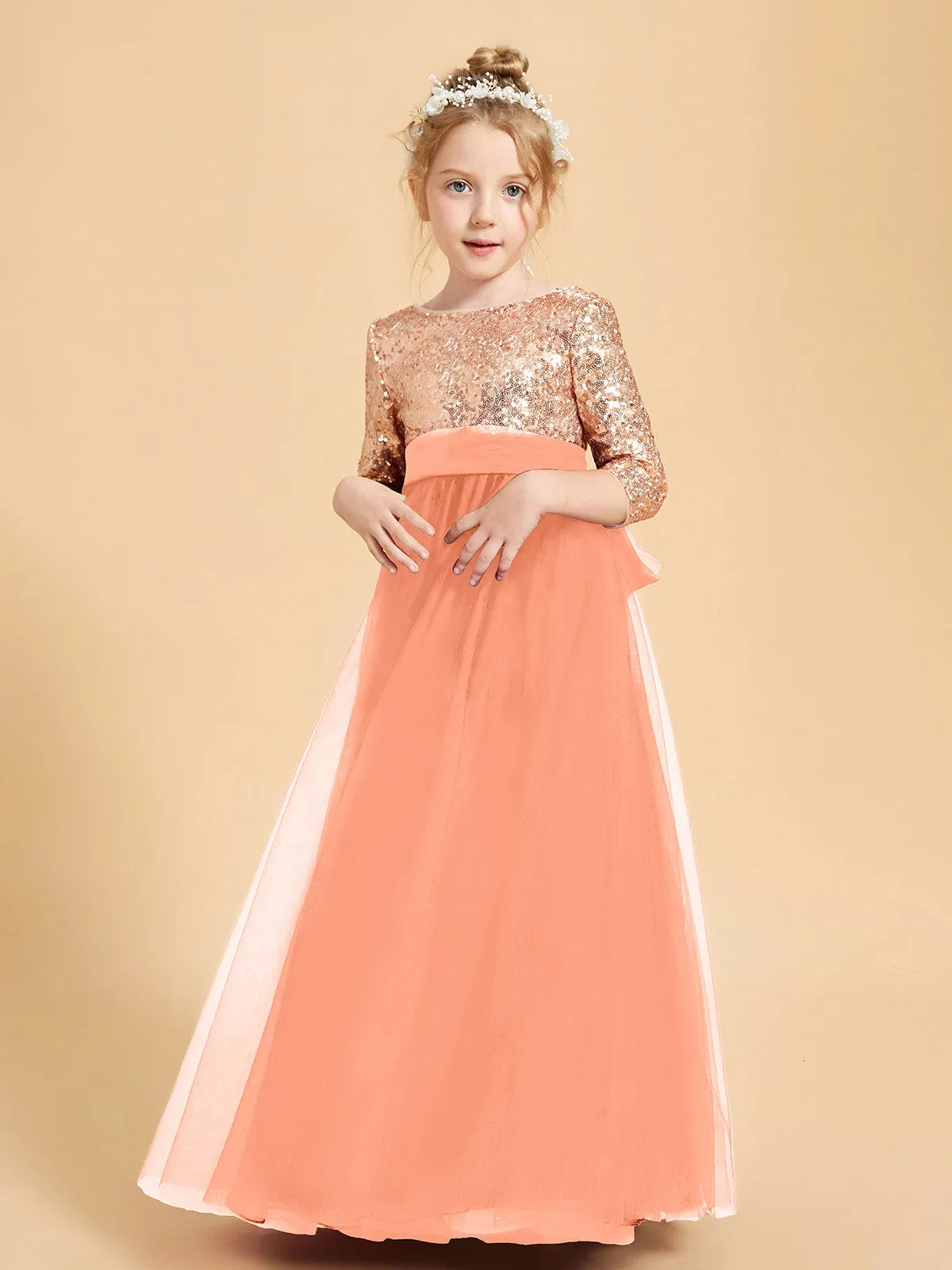 Glamorous Junior Bridesmaid Dresses Sequined Top Papaya