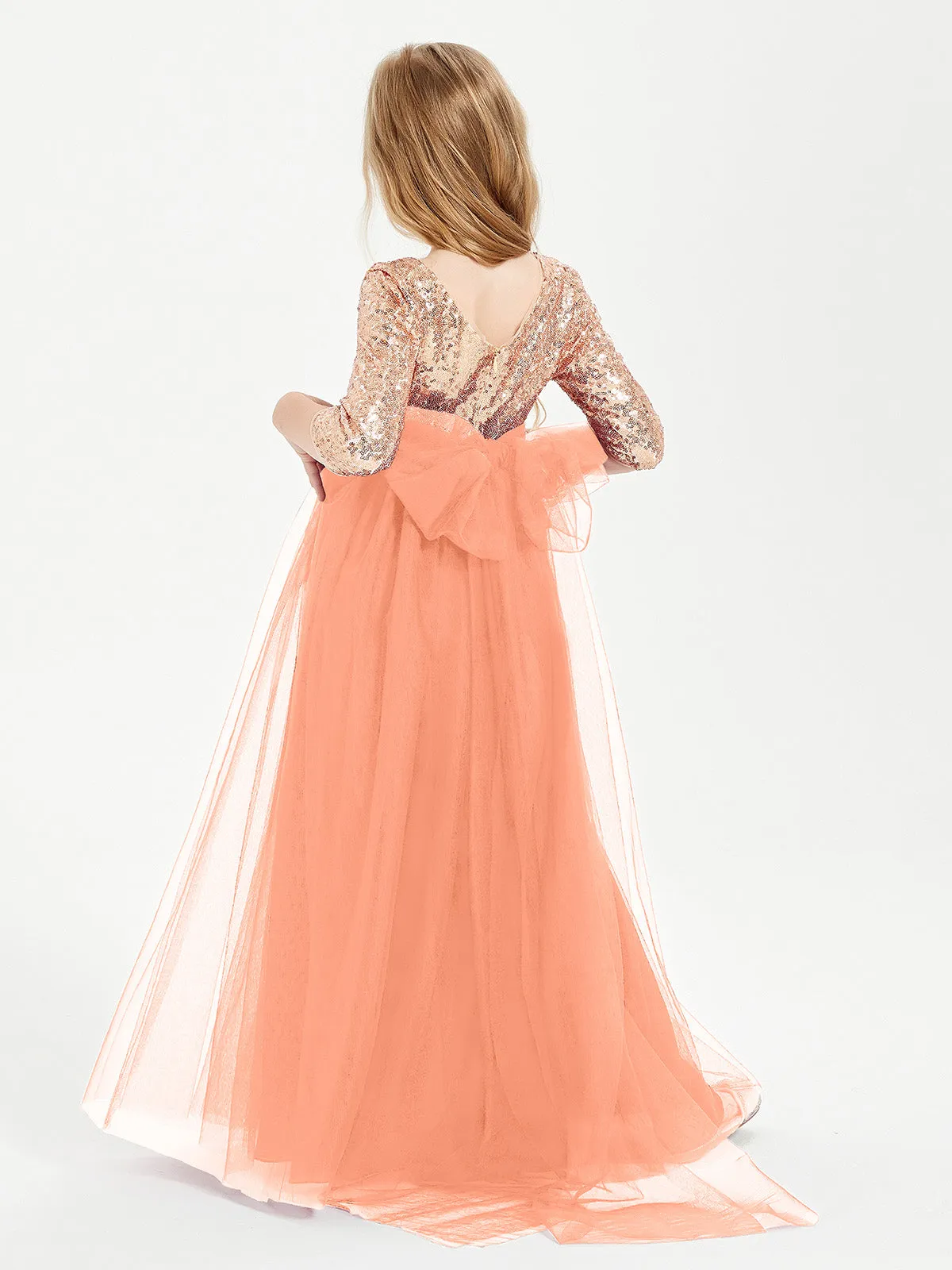 Glamorous Junior Bridesmaid Dresses Sequined Top Papaya