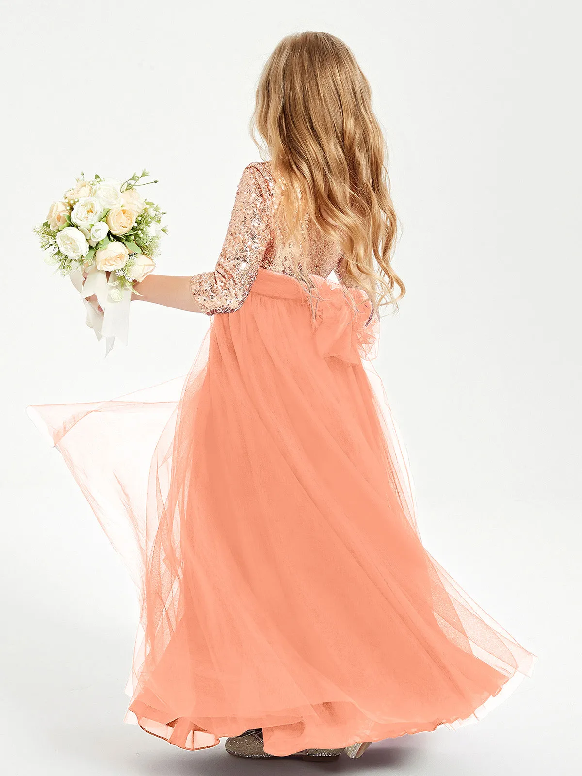 Glamorous Junior Bridesmaid Dresses Sequined Top Papaya