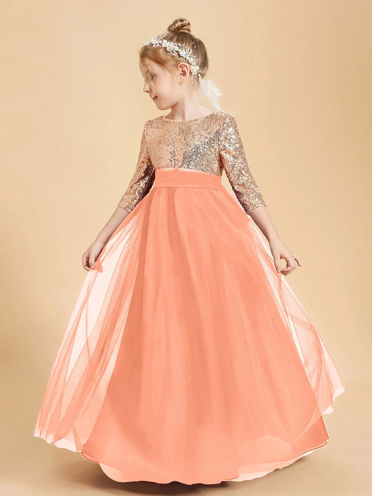 Glamorous Junior Bridesmaid Dresses Sequined Top Papaya