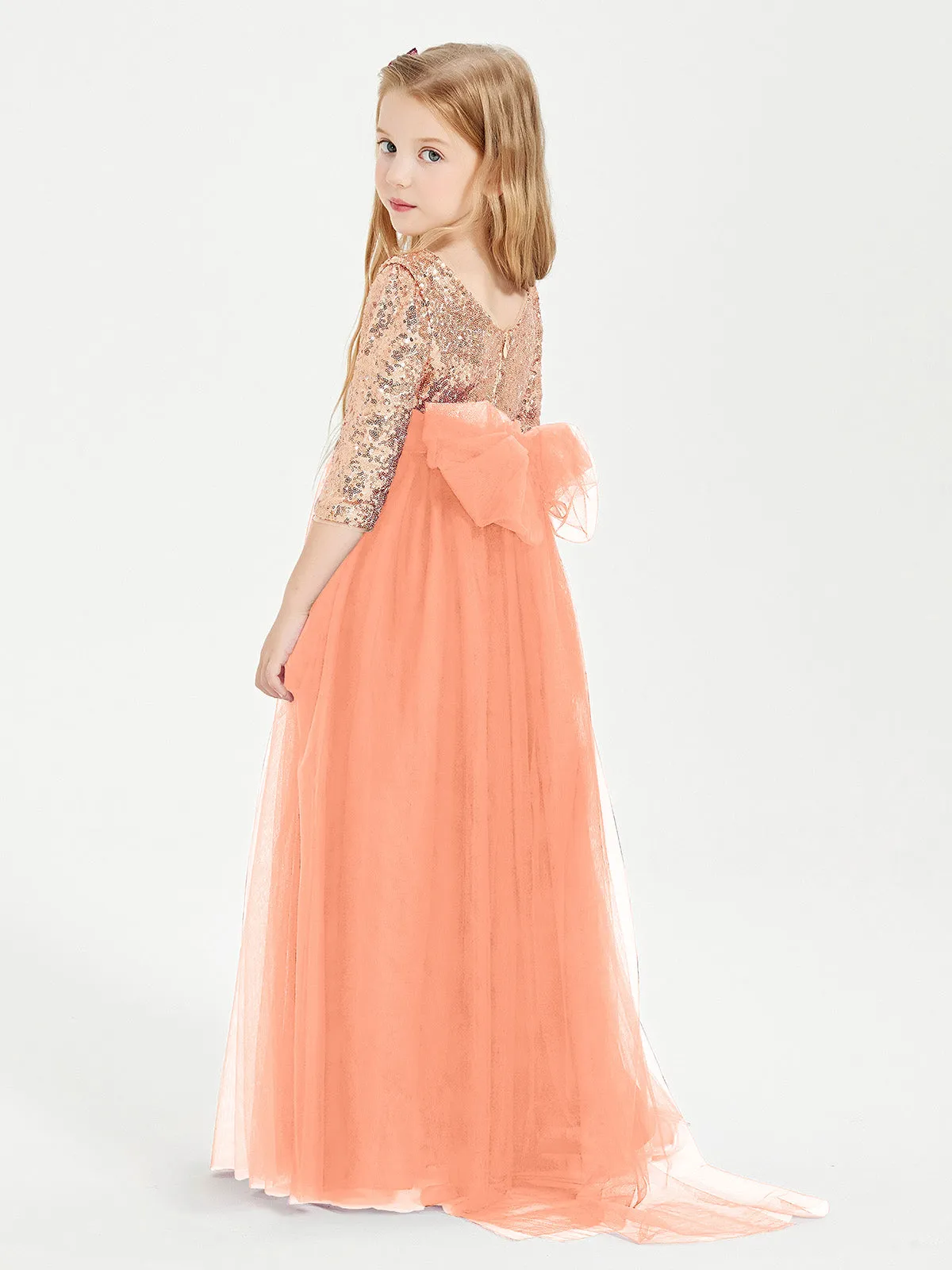 Glamorous Junior Bridesmaid Dresses Sequined Top Papaya