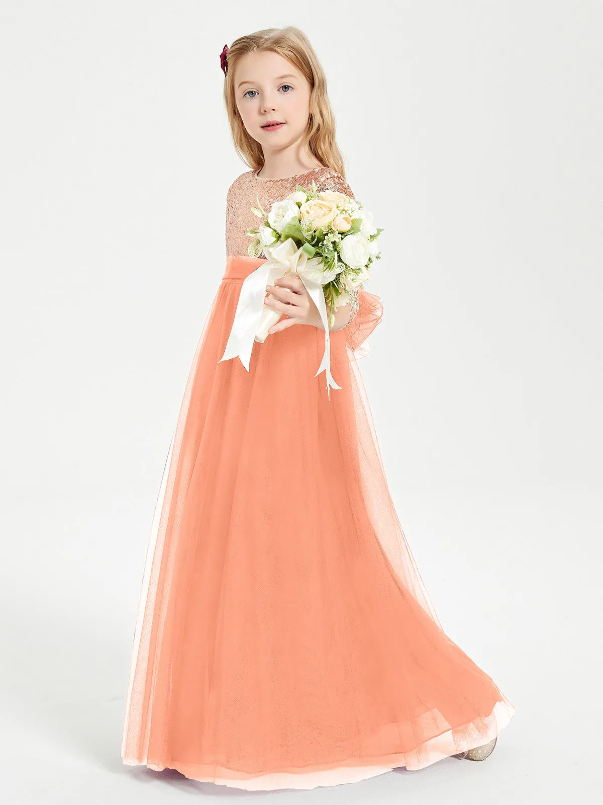 Glamorous Junior Bridesmaid Dresses Sequined Top Papaya