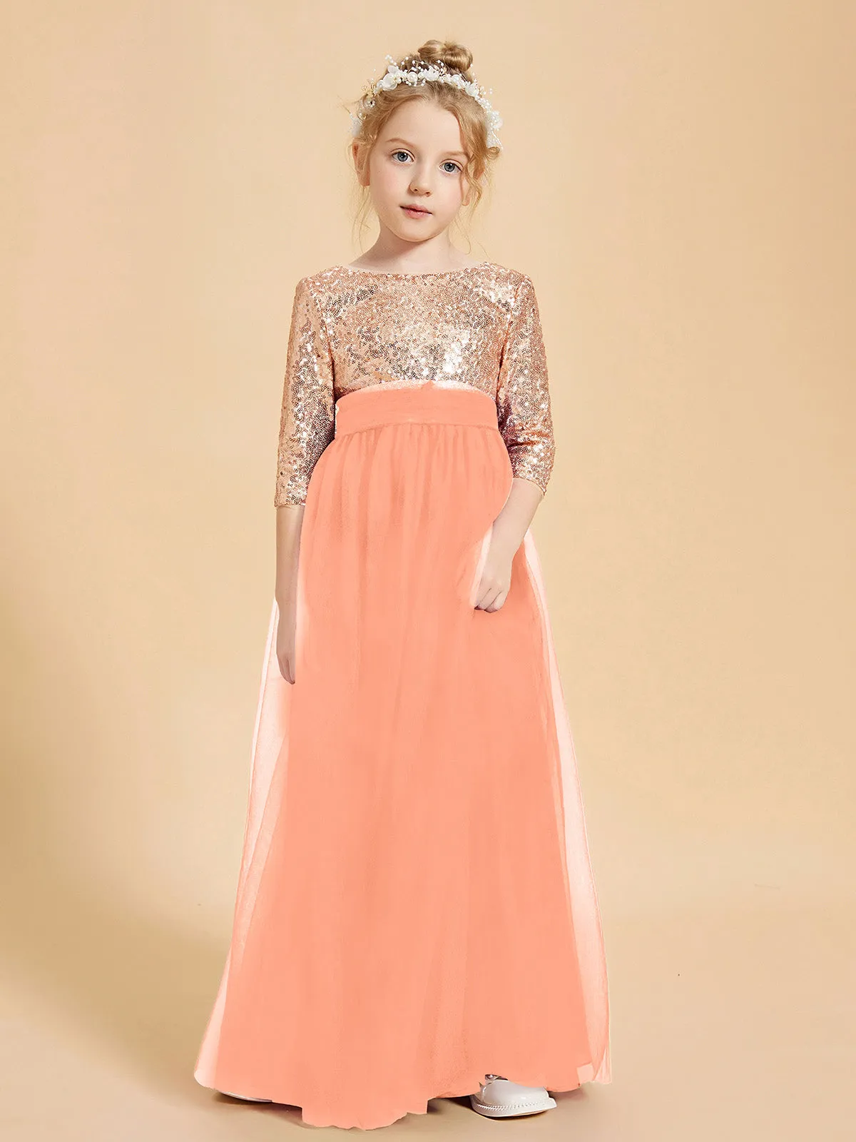 Glamorous Junior Bridesmaid Dresses Sequined Top Papaya