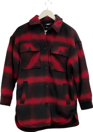 H&M Red Checked Padded Long Line Shacket UK XS