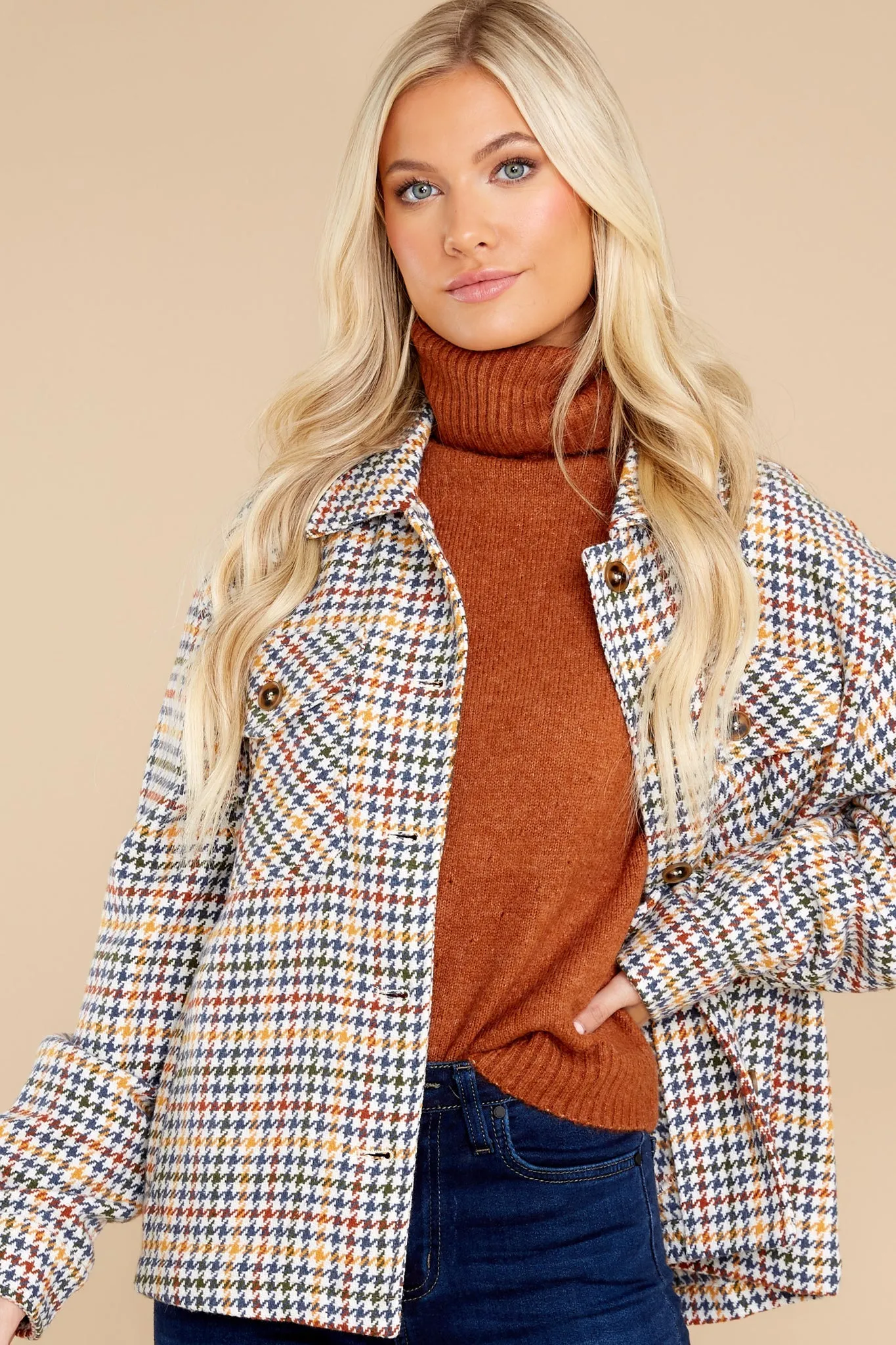 Keep Me Toasty Teal And Rust Plaid Shacket