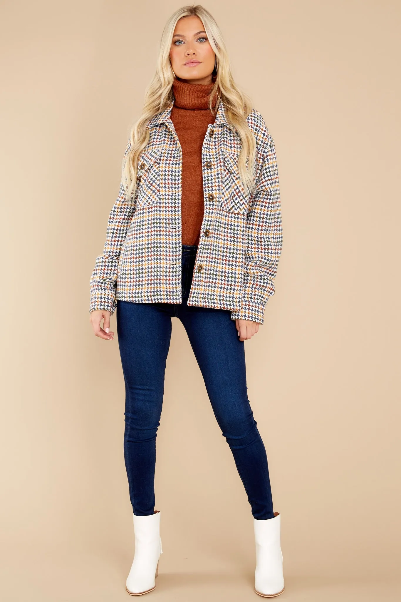 Keep Me Toasty Teal And Rust Plaid Shacket