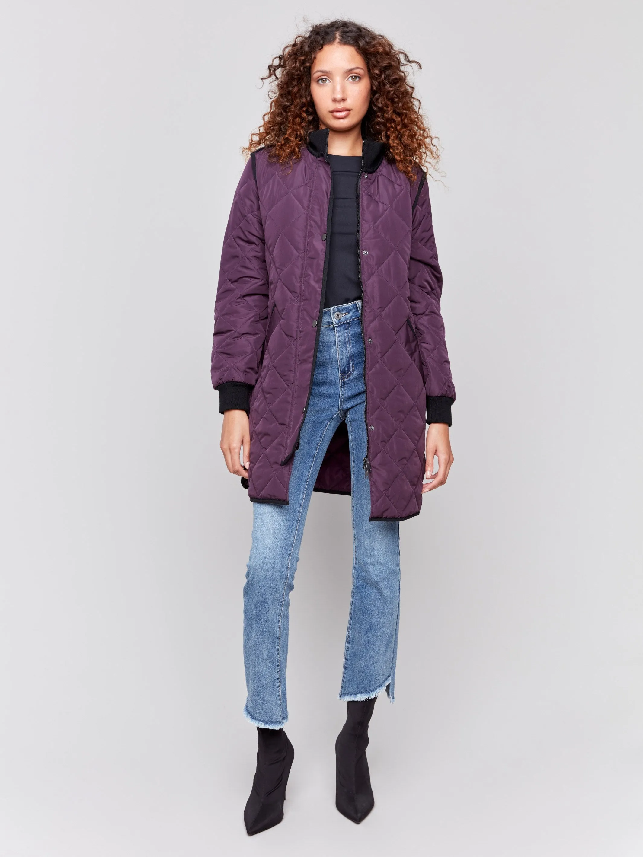 Long Quilted Puffer Jacket - Plum