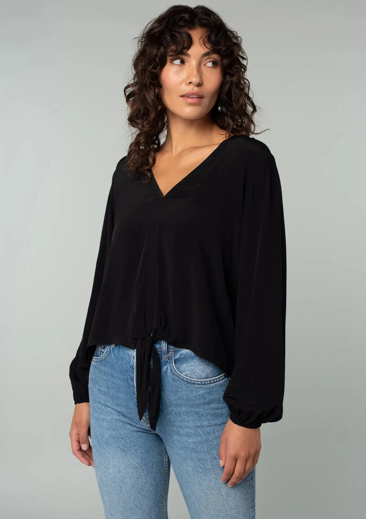 LONG SLEEVE TIE FRONT TOP (BLACK)