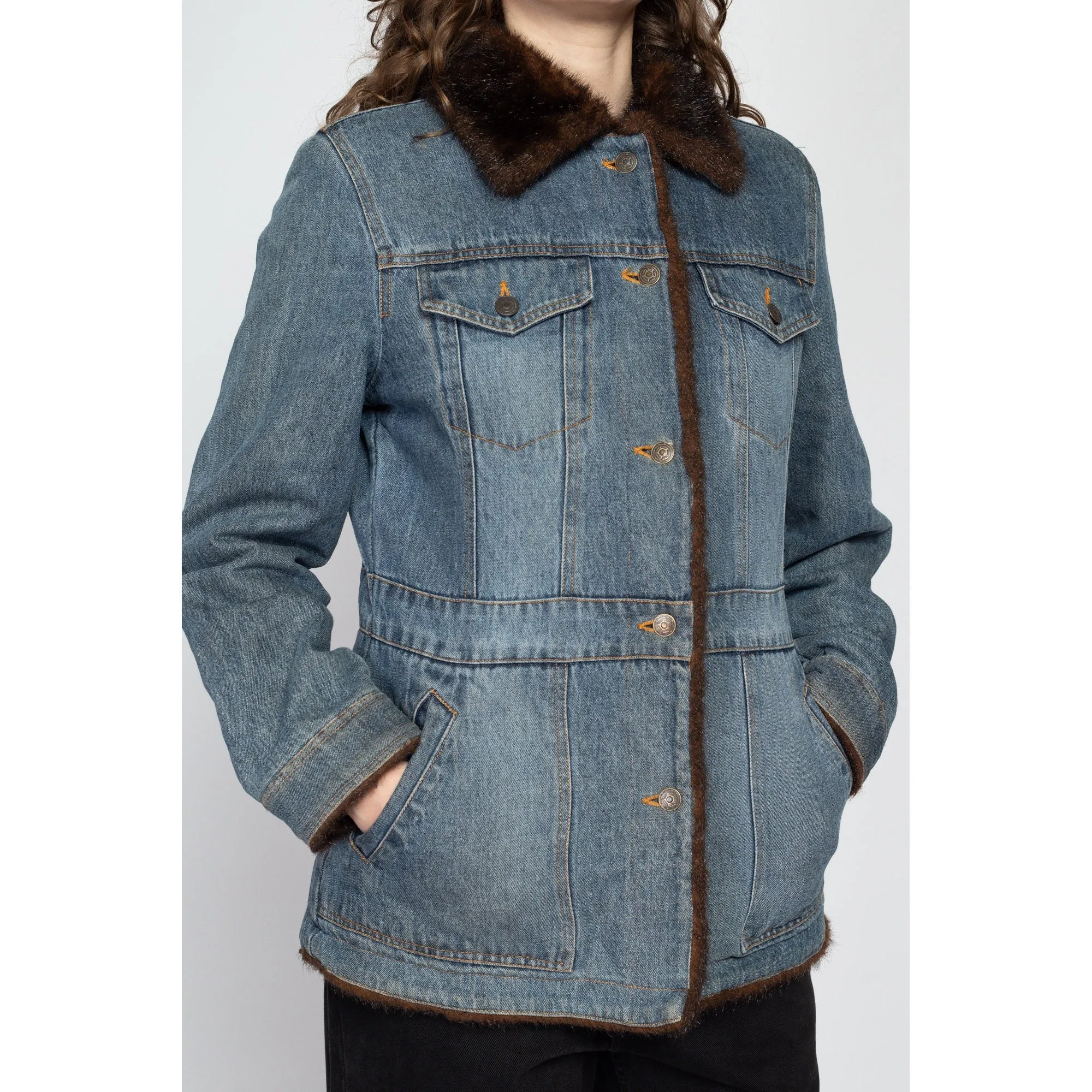 Medium 90s Denim Faux Fur Lined Jacket