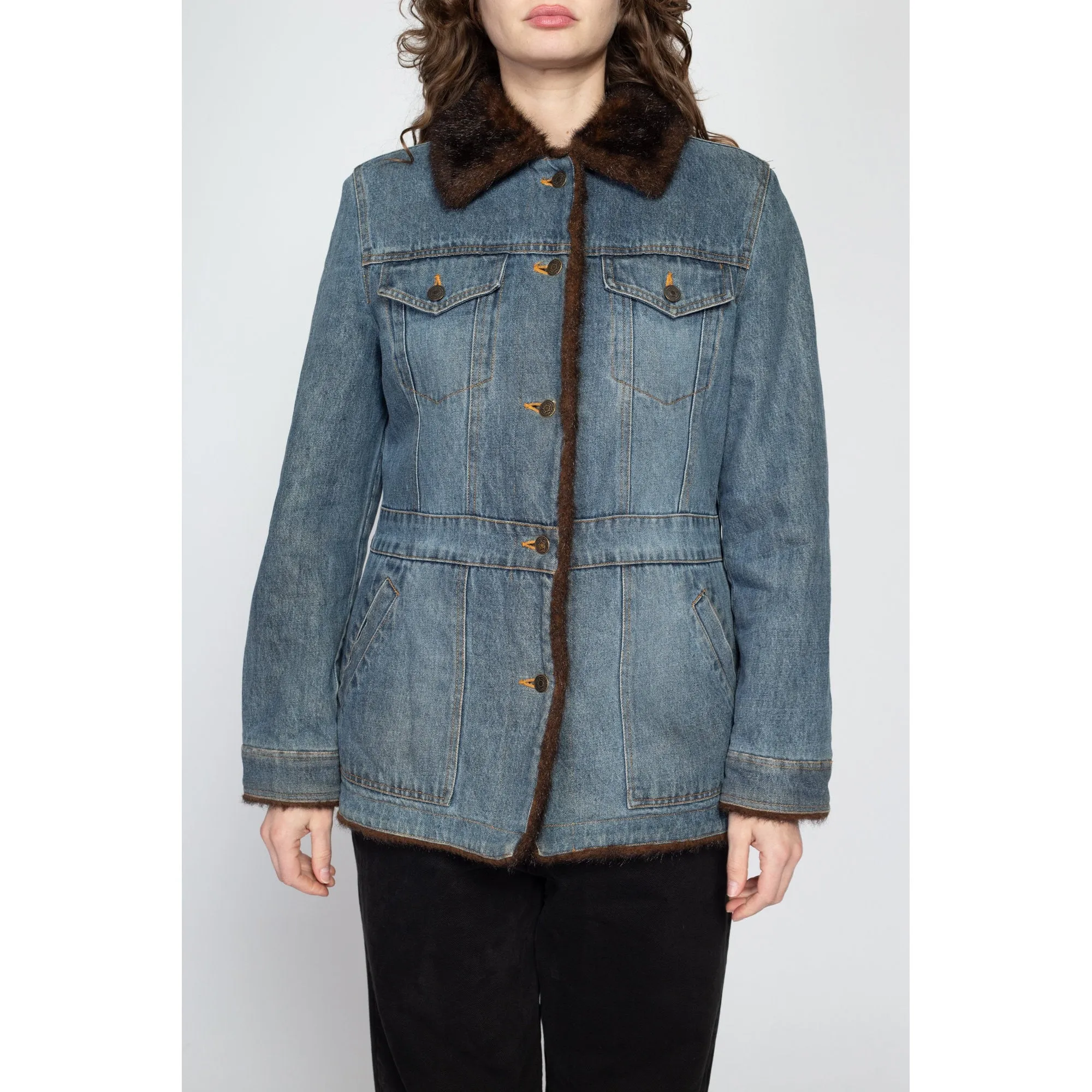 Medium 90s Denim Faux Fur Lined Jacket