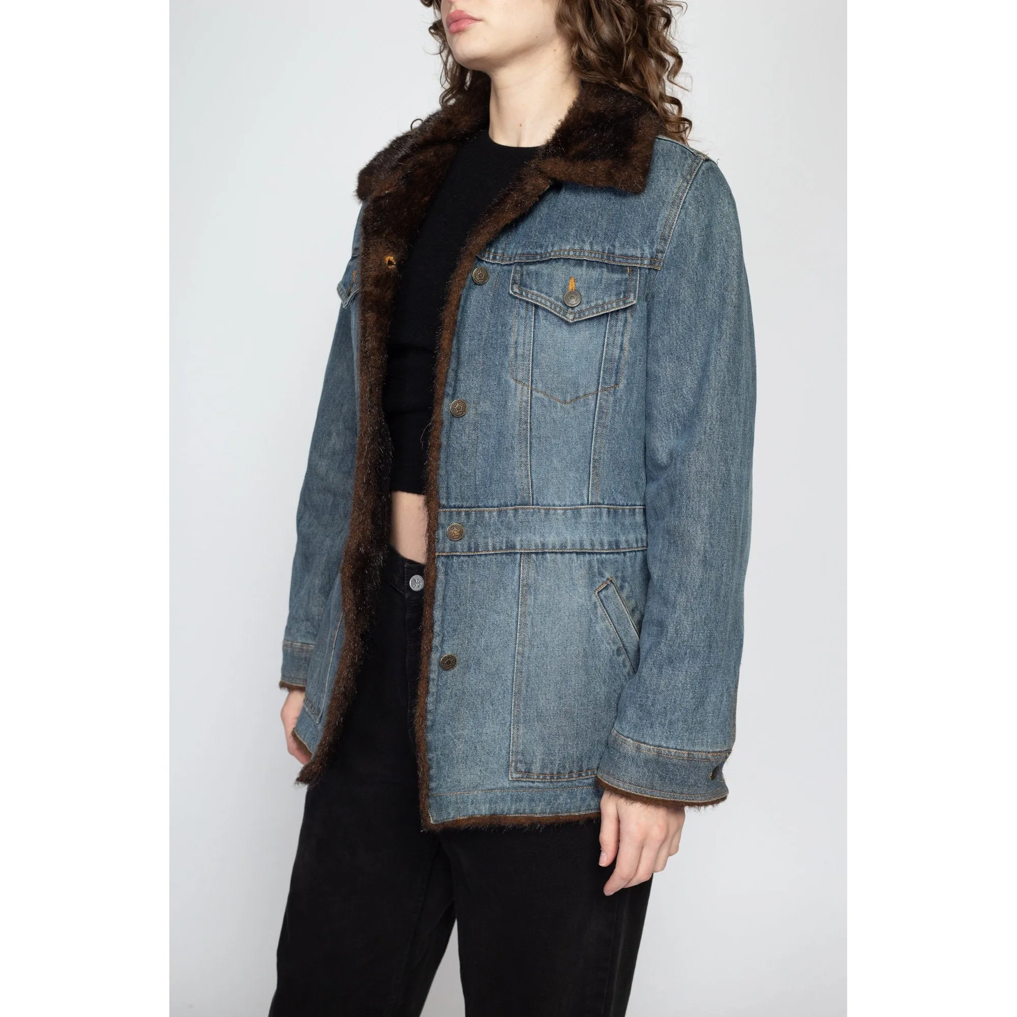 Medium 90s Denim Faux Fur Lined Jacket