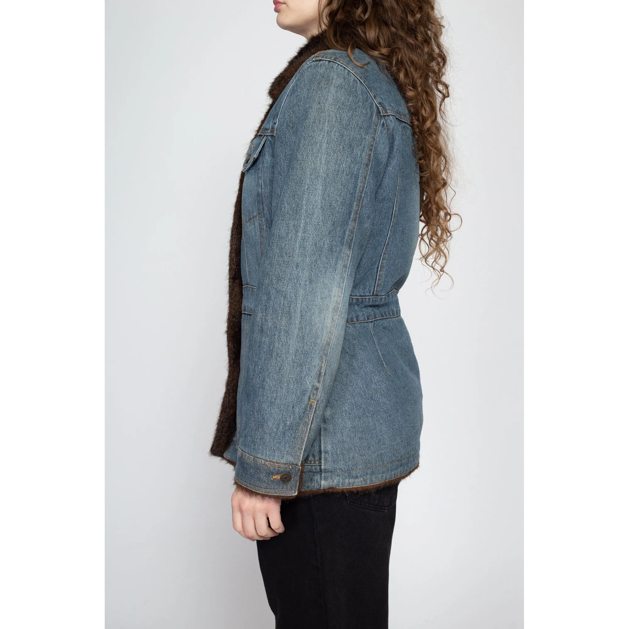 Medium 90s Denim Faux Fur Lined Jacket