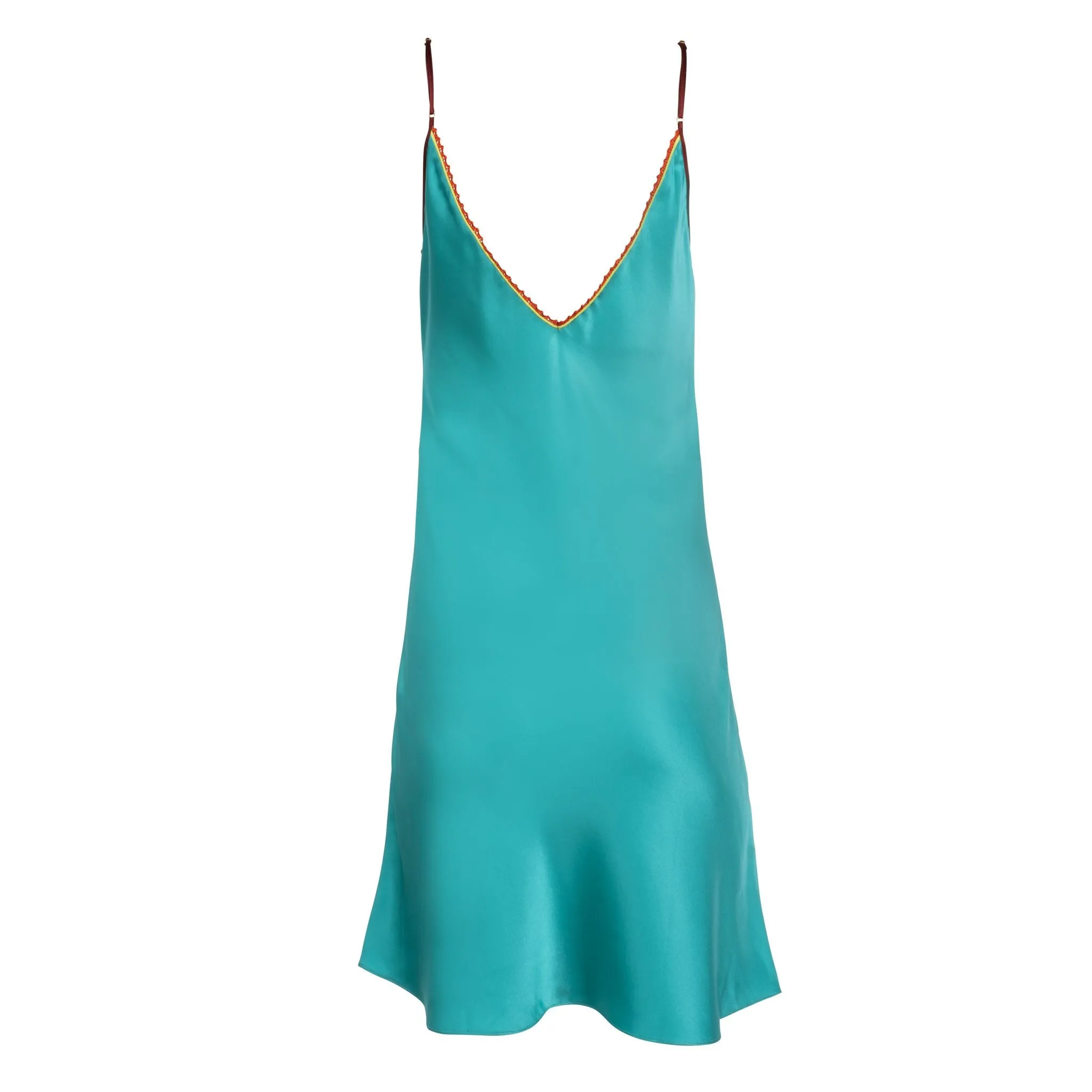 Neon Turquoise Lace-Trim Mini Slip Dress