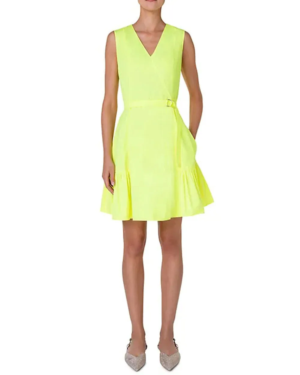 Neon Yellow Sleeveless V Neck Dress