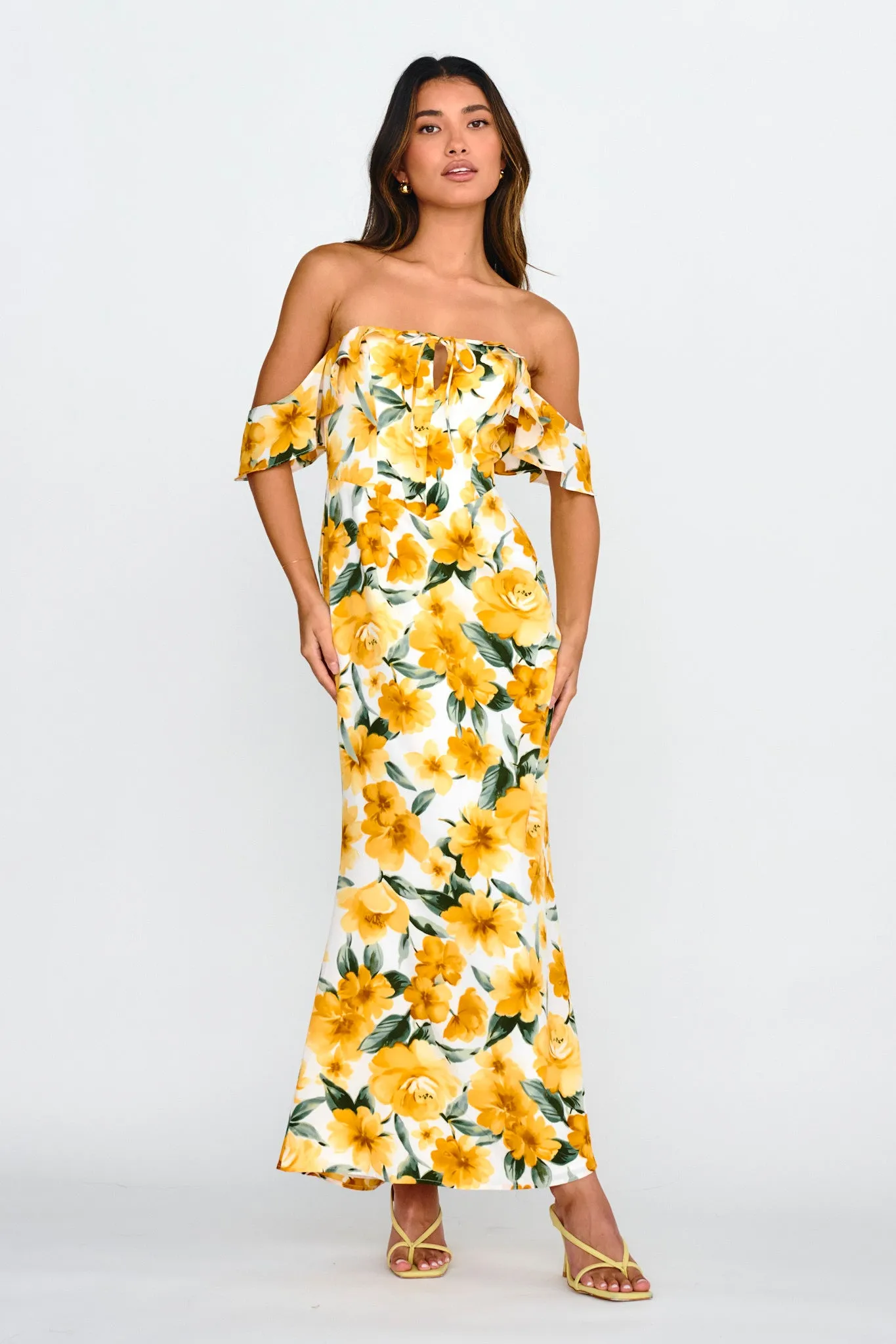 New Era Off Shoulder Maxi Dress Floral Yellow