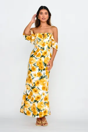 New Era Off Shoulder Maxi Dress Floral Yellow