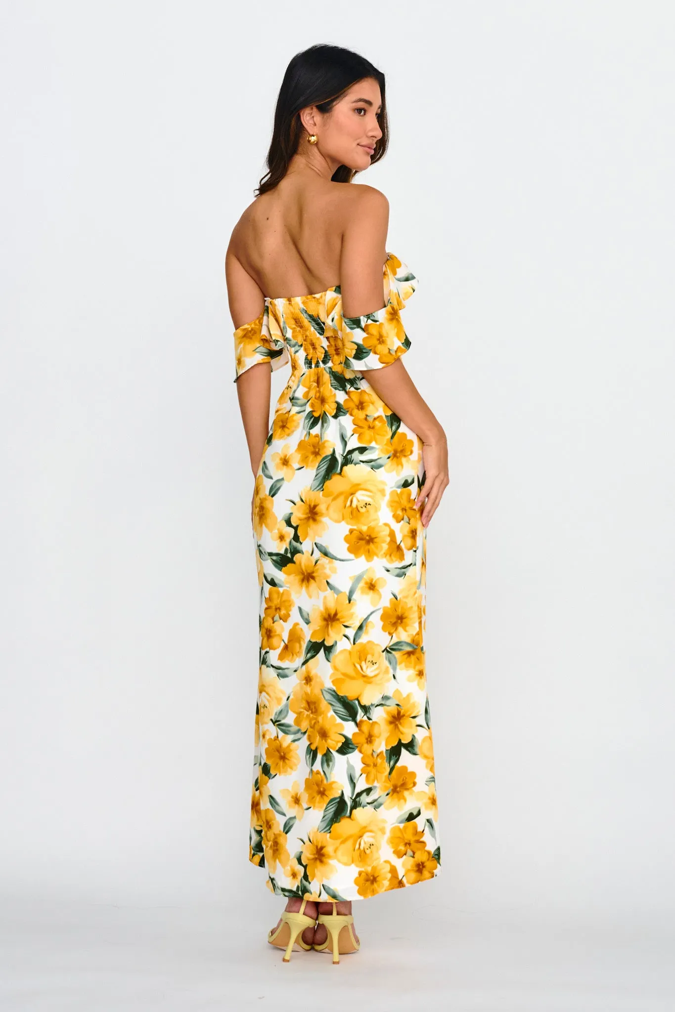 New Era Off Shoulder Maxi Dress Floral Yellow