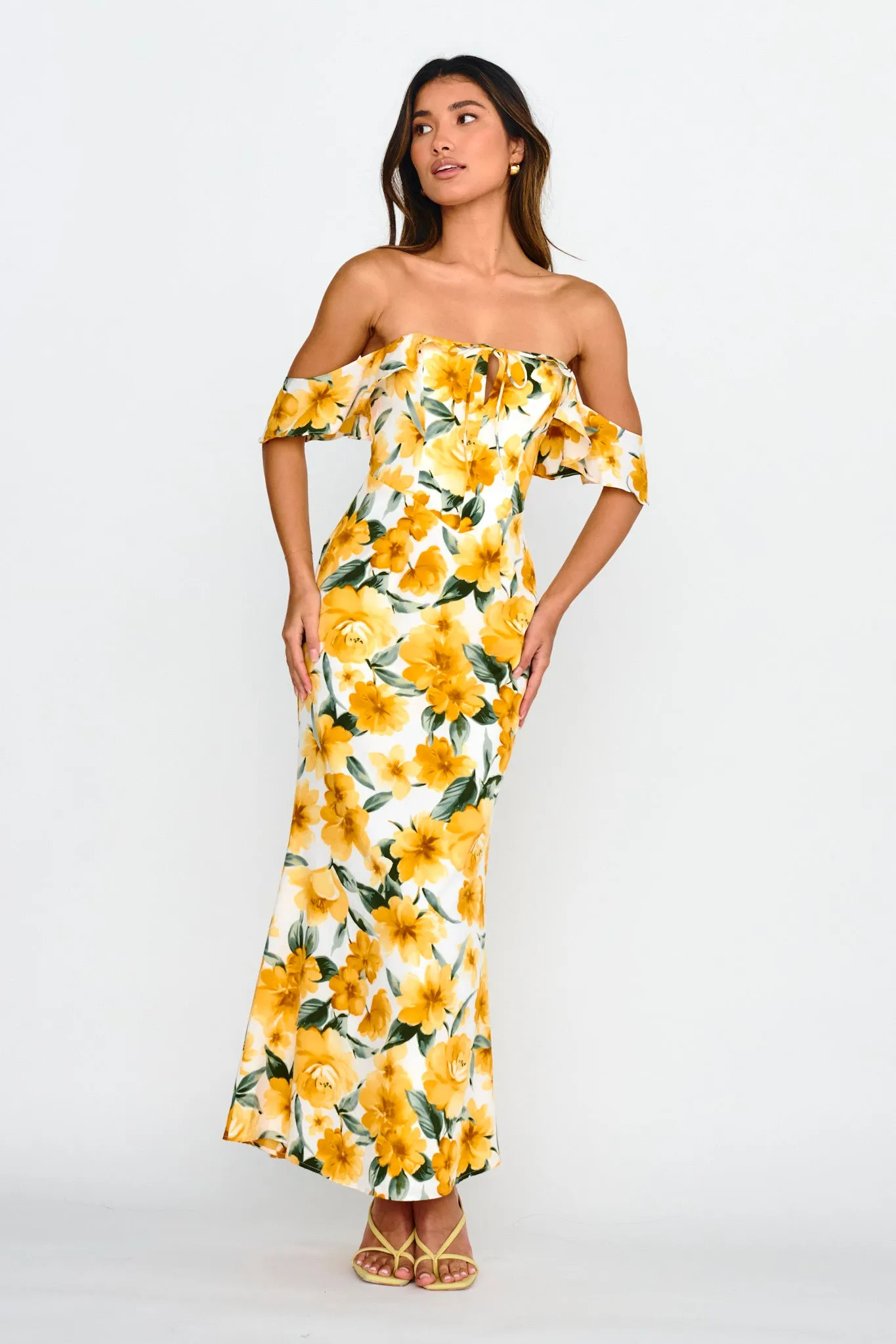 New Era Off Shoulder Maxi Dress Floral Yellow