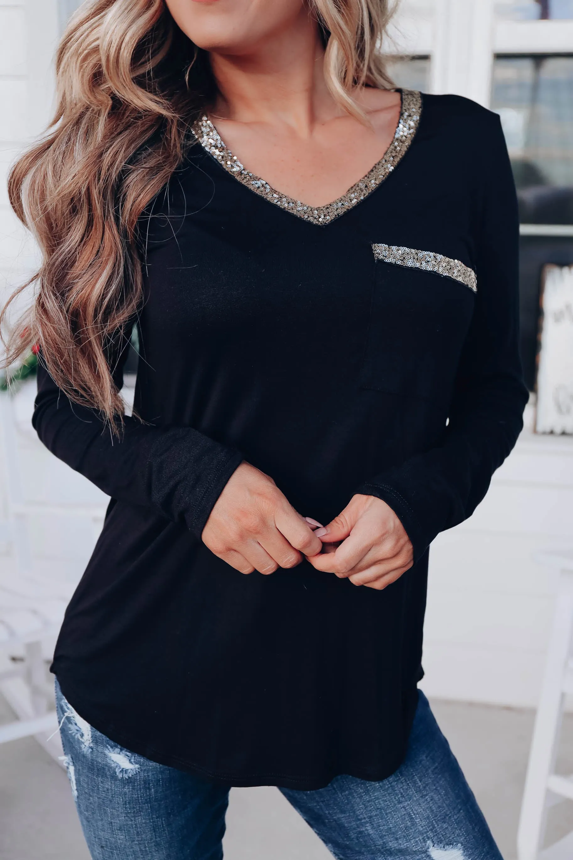 Oh So Glamorous Long Sleeve Top - Black