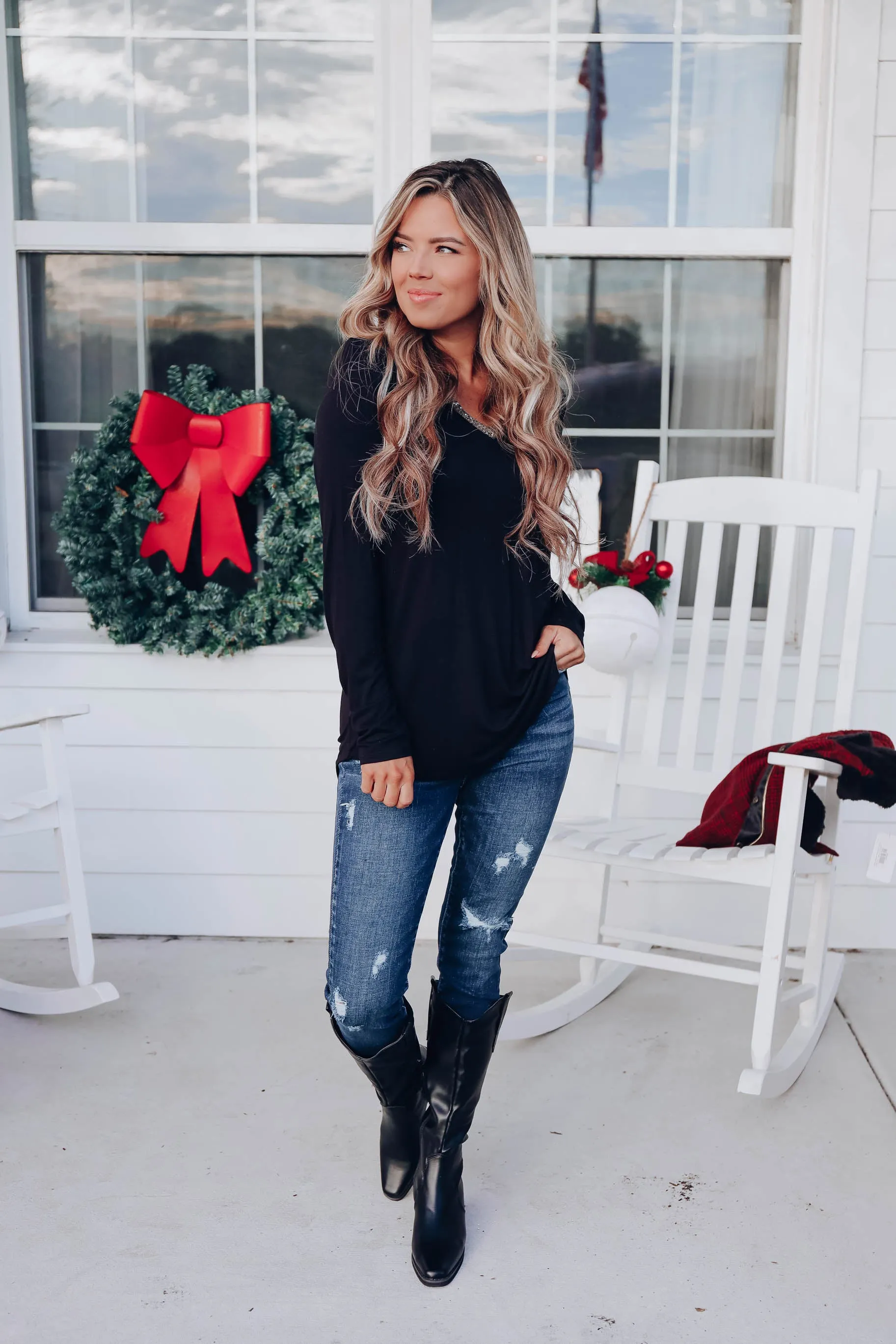 Oh So Glamorous Long Sleeve Top - Black