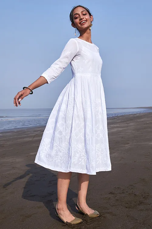 Okhai 'Shanza' Pure Cotton Chikankari Embroidered Dress