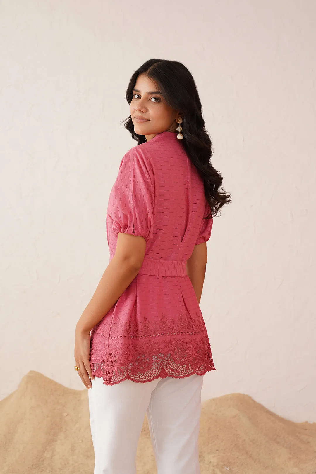 Onion Pink Lace Work Top