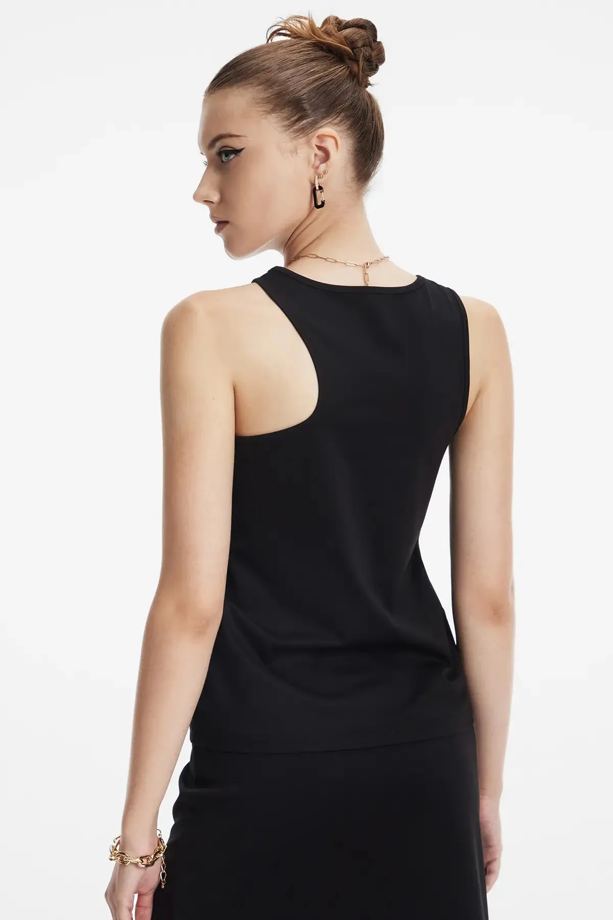 Plain Asymmetrical Neck Tank Top