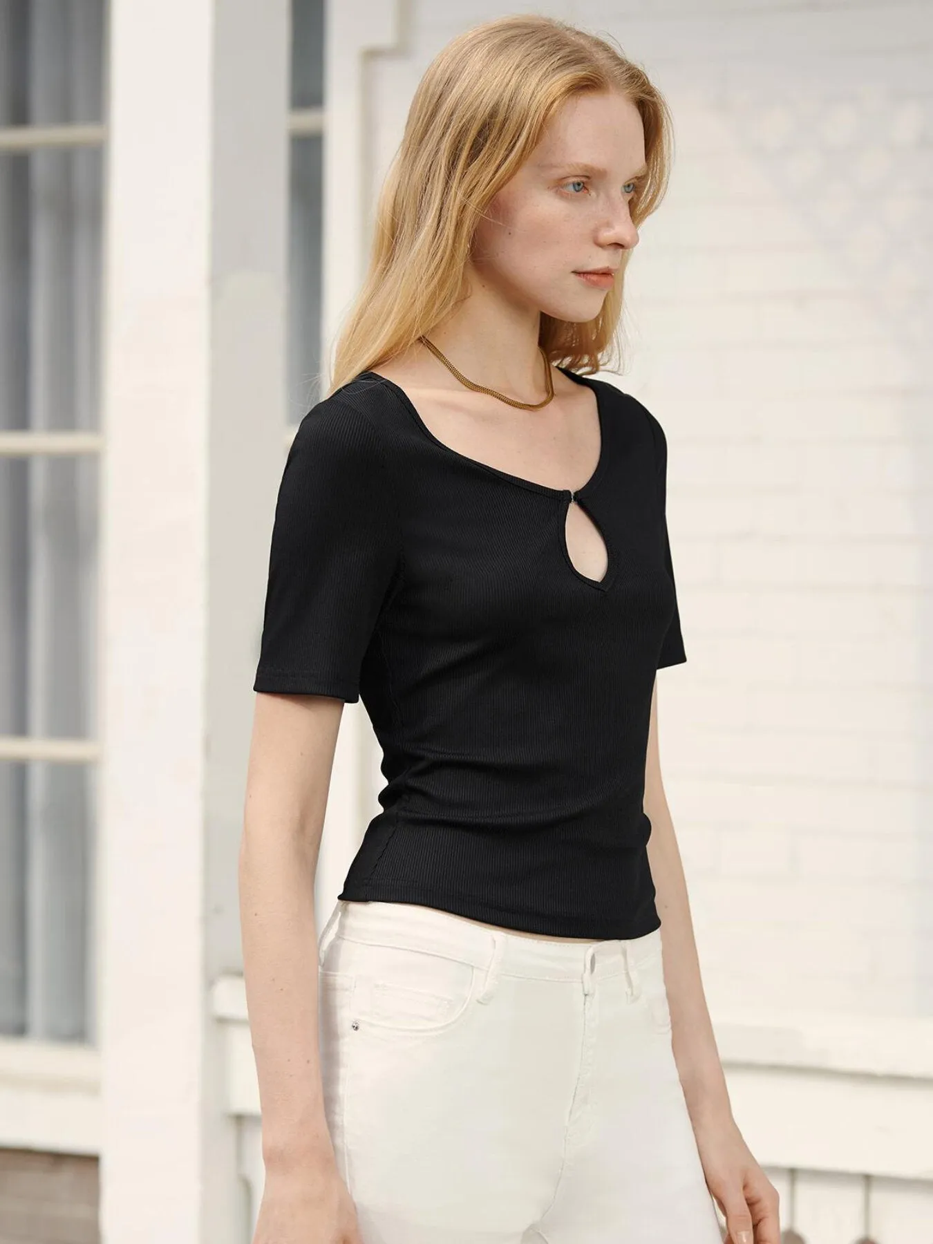 Plain Cut Out Rib Tee