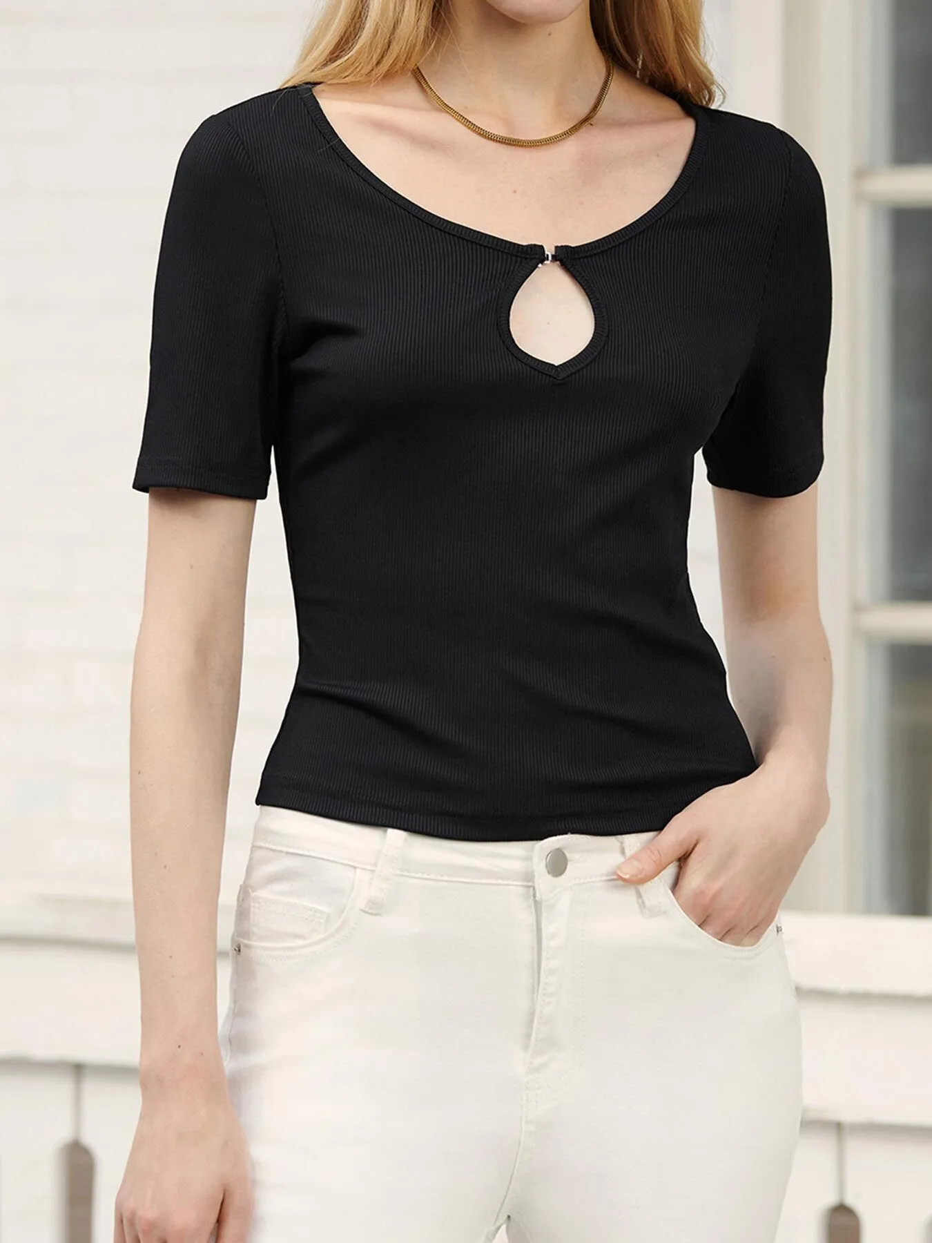 Plain Cut Out Rib Tee