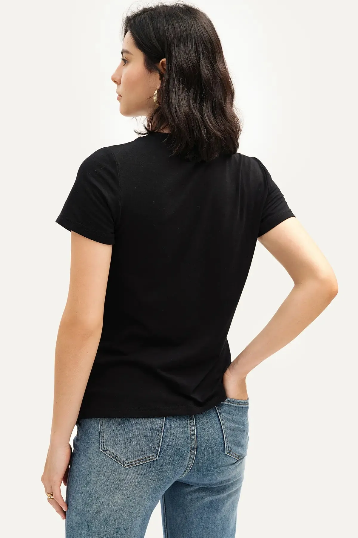 Plain Ruched Front Round Neck Tee