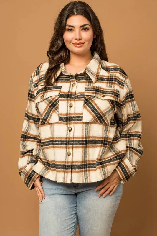 Plus Size Long Sleeve Flannel Plaid Shacket