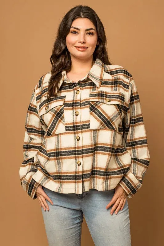 Plus Size Long Sleeve Flannel Plaid Shacket