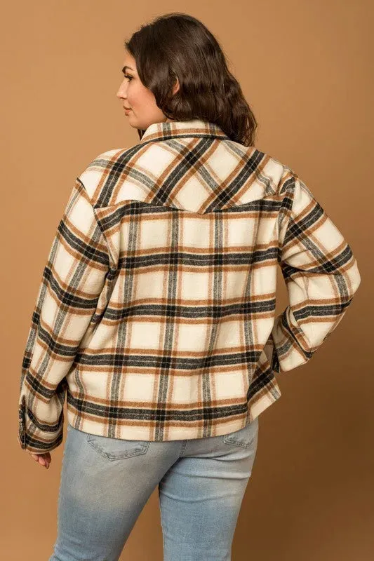 Plus Size Long Sleeve Flannel Plaid Shacket