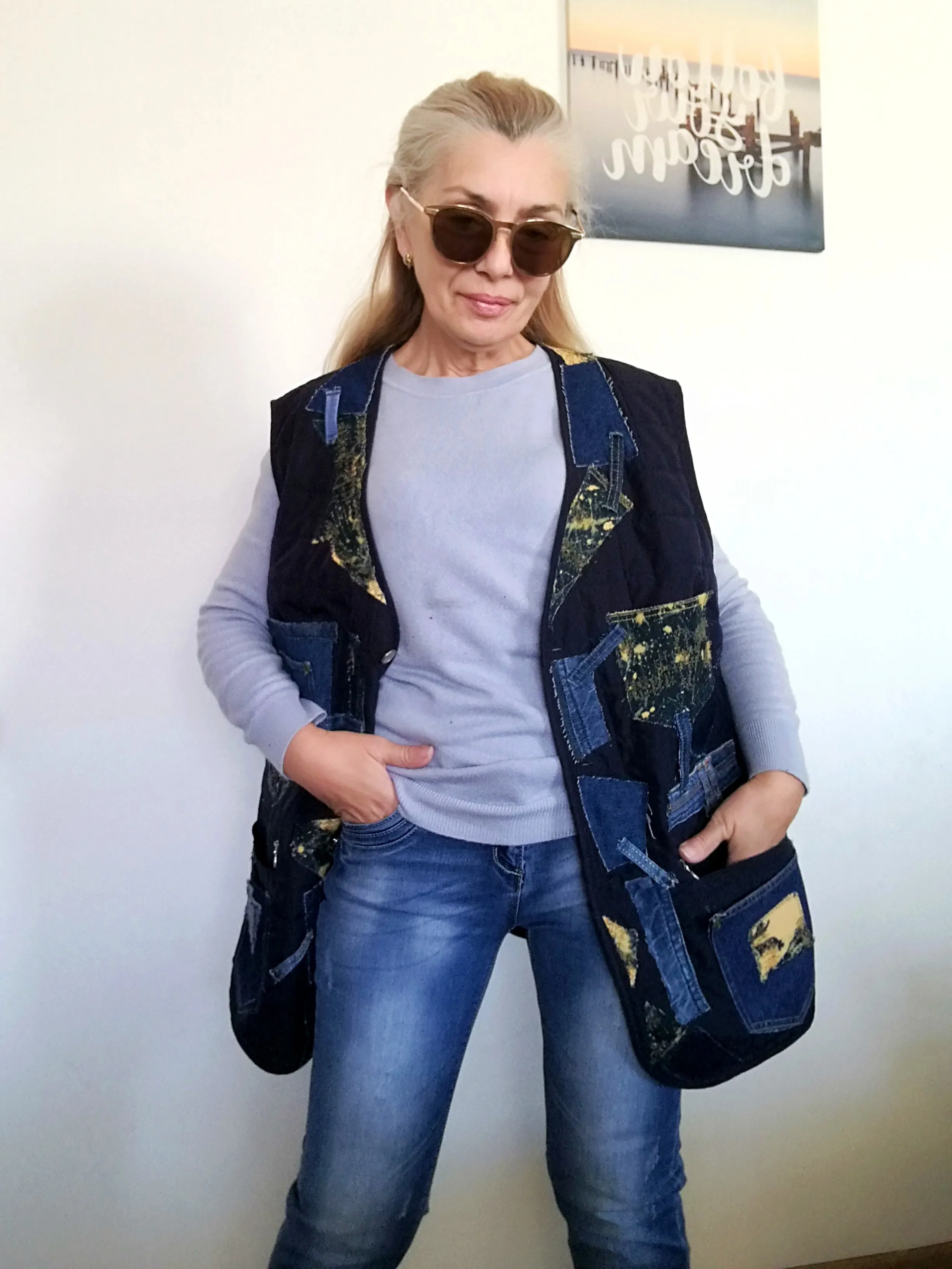 Plus Size Quilted Jacket XL/2XL Distressed Denim Vest