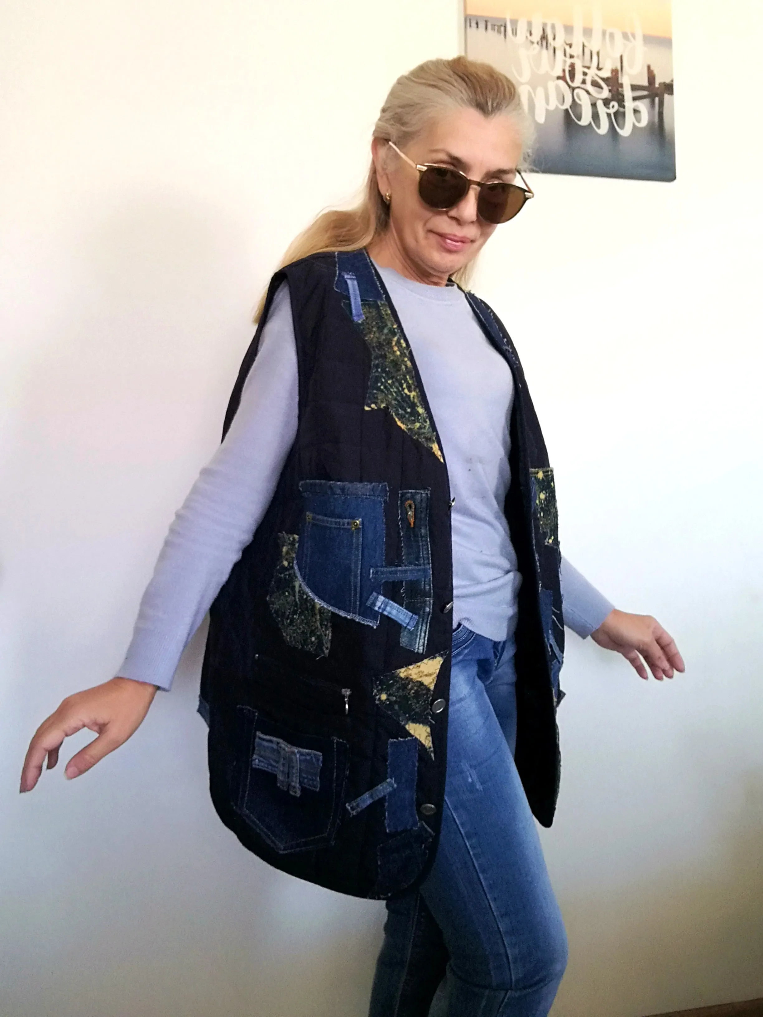 Plus Size Quilted Jacket XL/2XL Distressed Denim Vest