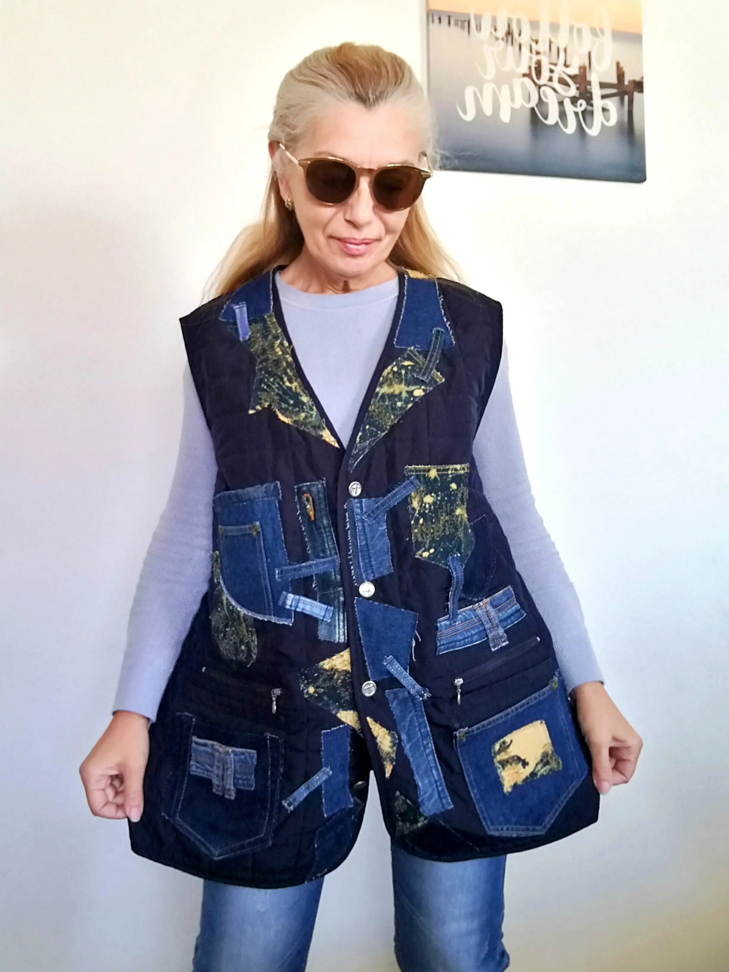 Plus Size Quilted Jacket XL/2XL Distressed Denim Vest