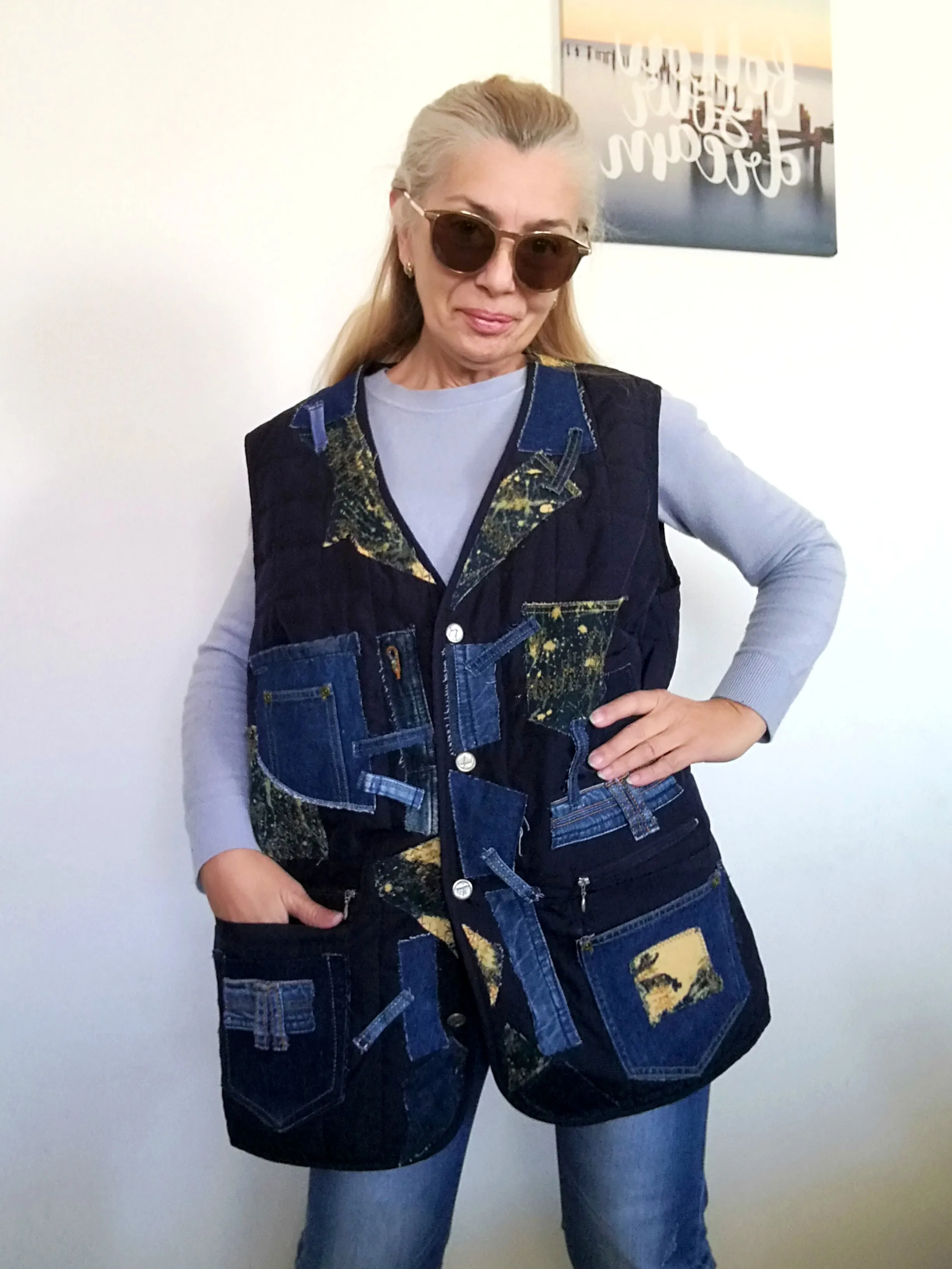 Plus Size Quilted Jacket XL/2XL Distressed Denim Vest