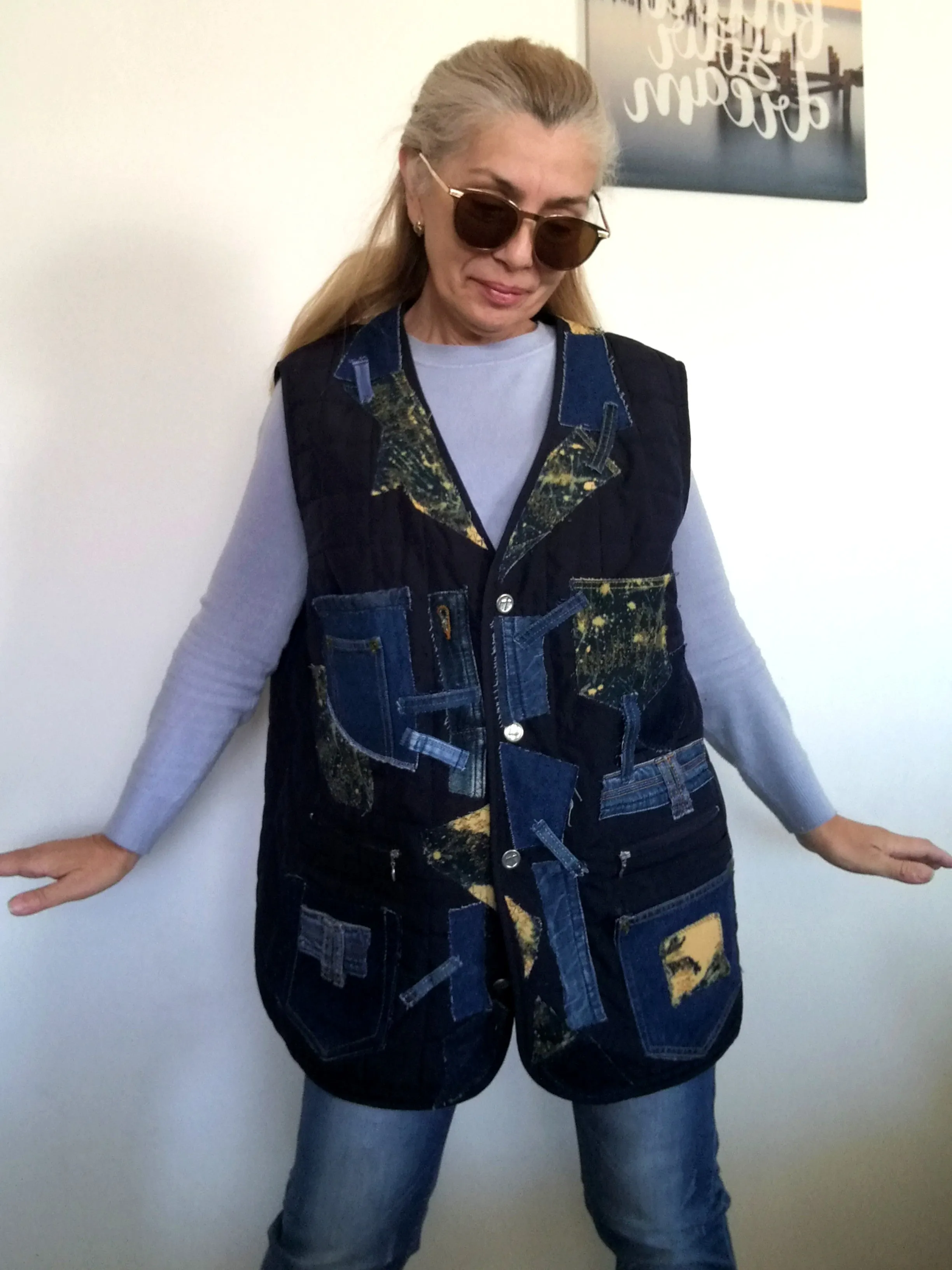 Plus Size Quilted Jacket XL/2XL Distressed Denim Vest