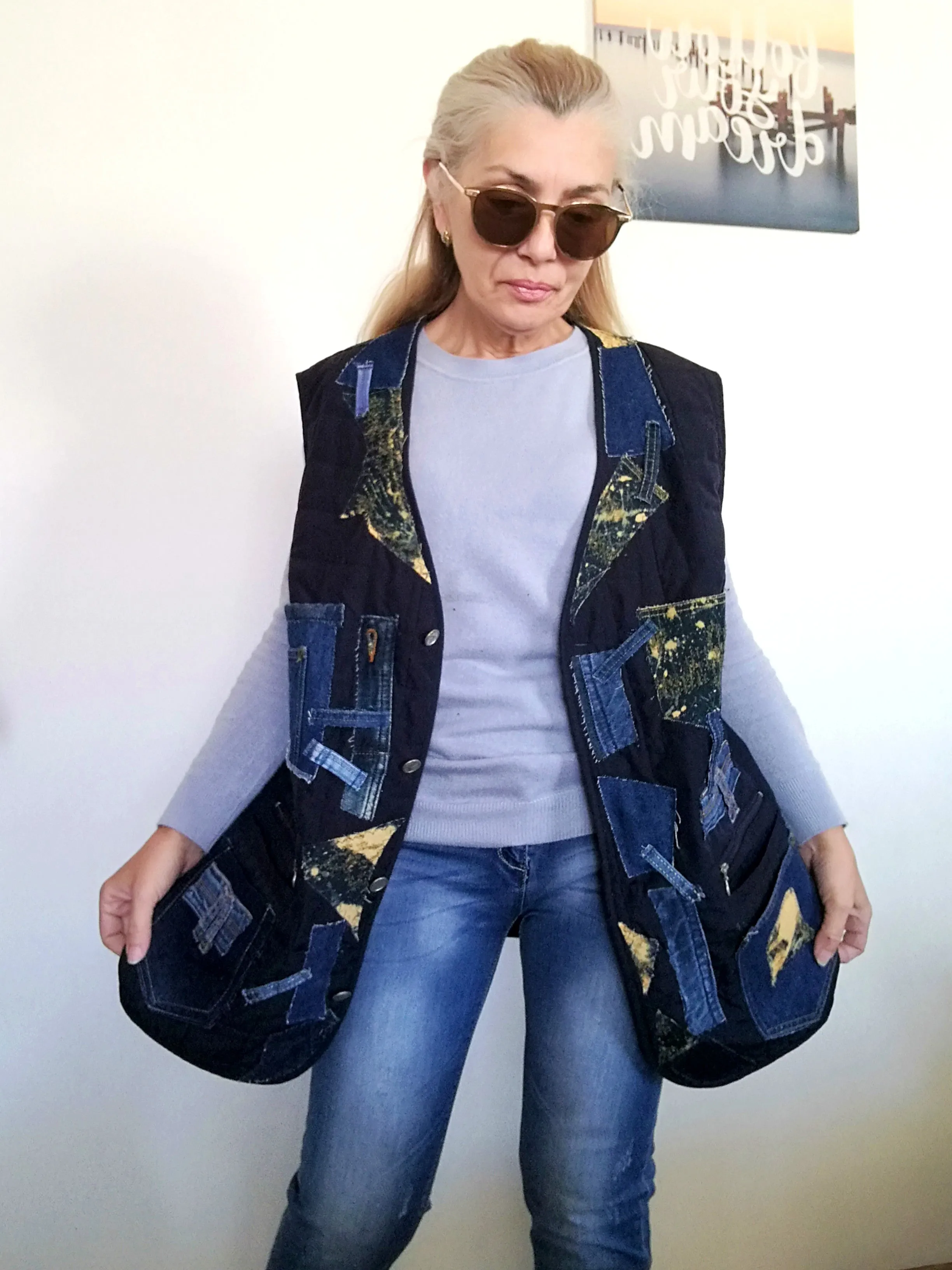 Plus Size Quilted Jacket XL/2XL Distressed Denim Vest