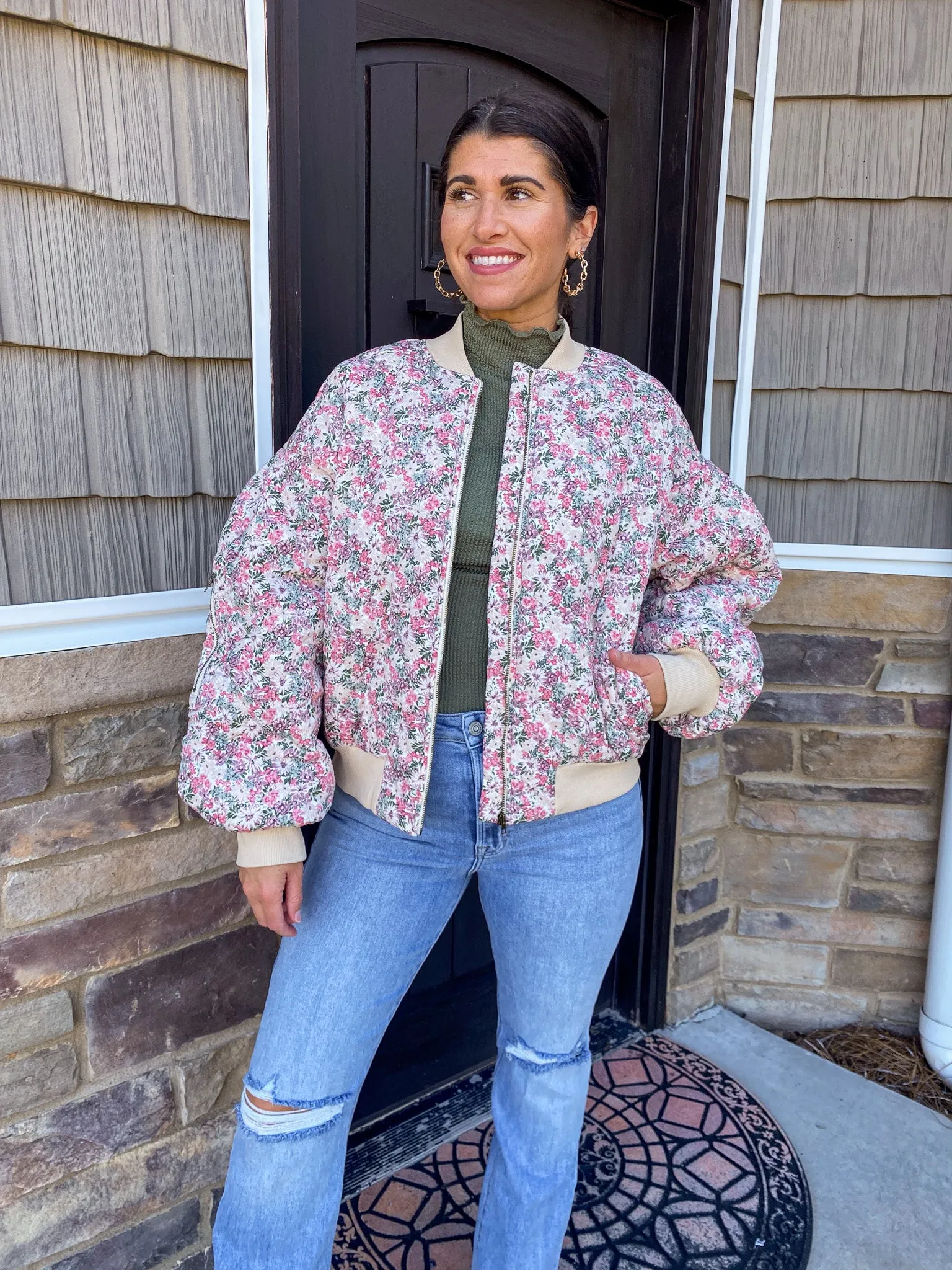 Quilted Florals Cream Puffer Jacket