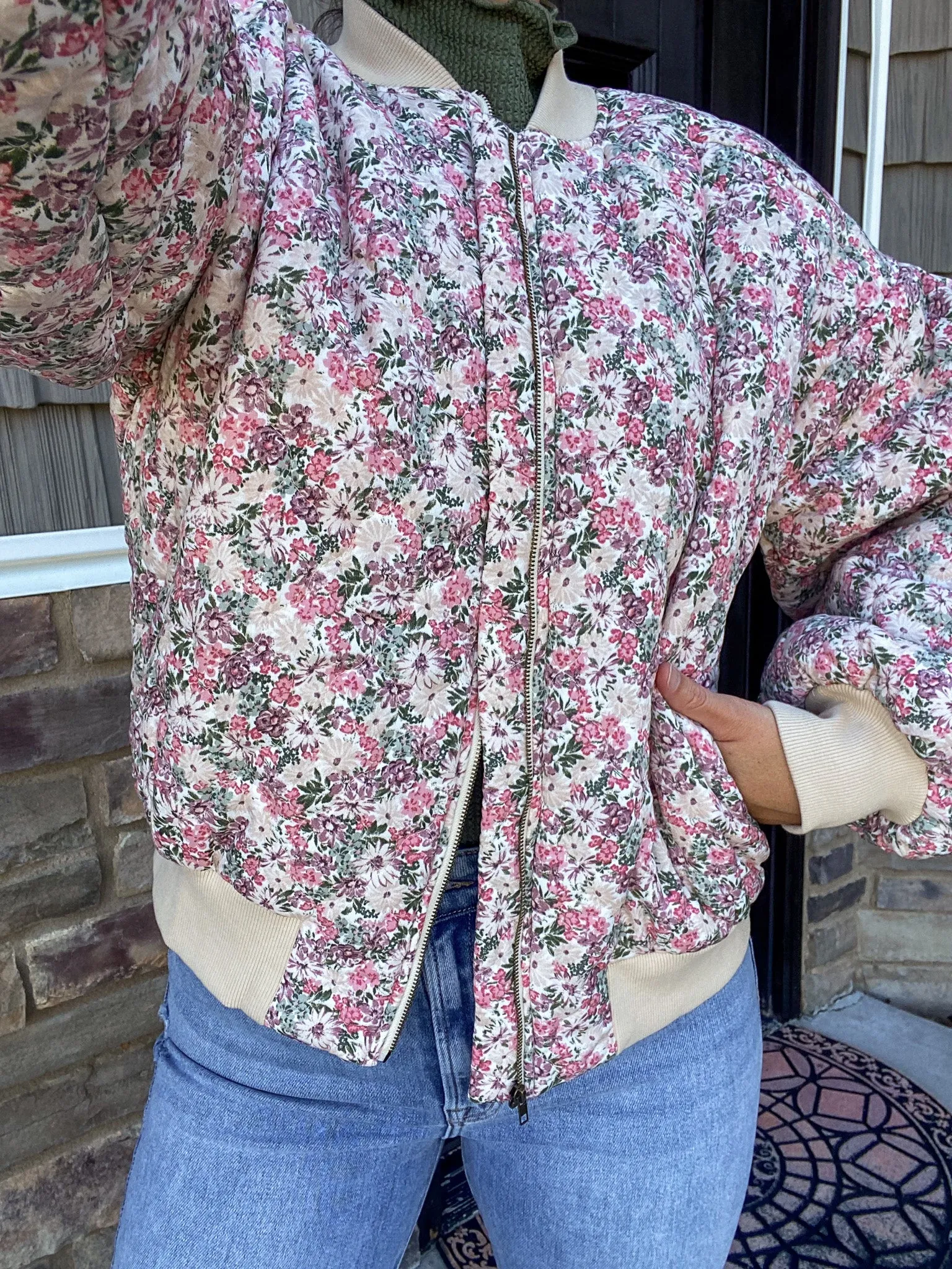 Quilted Florals Cream Puffer Jacket