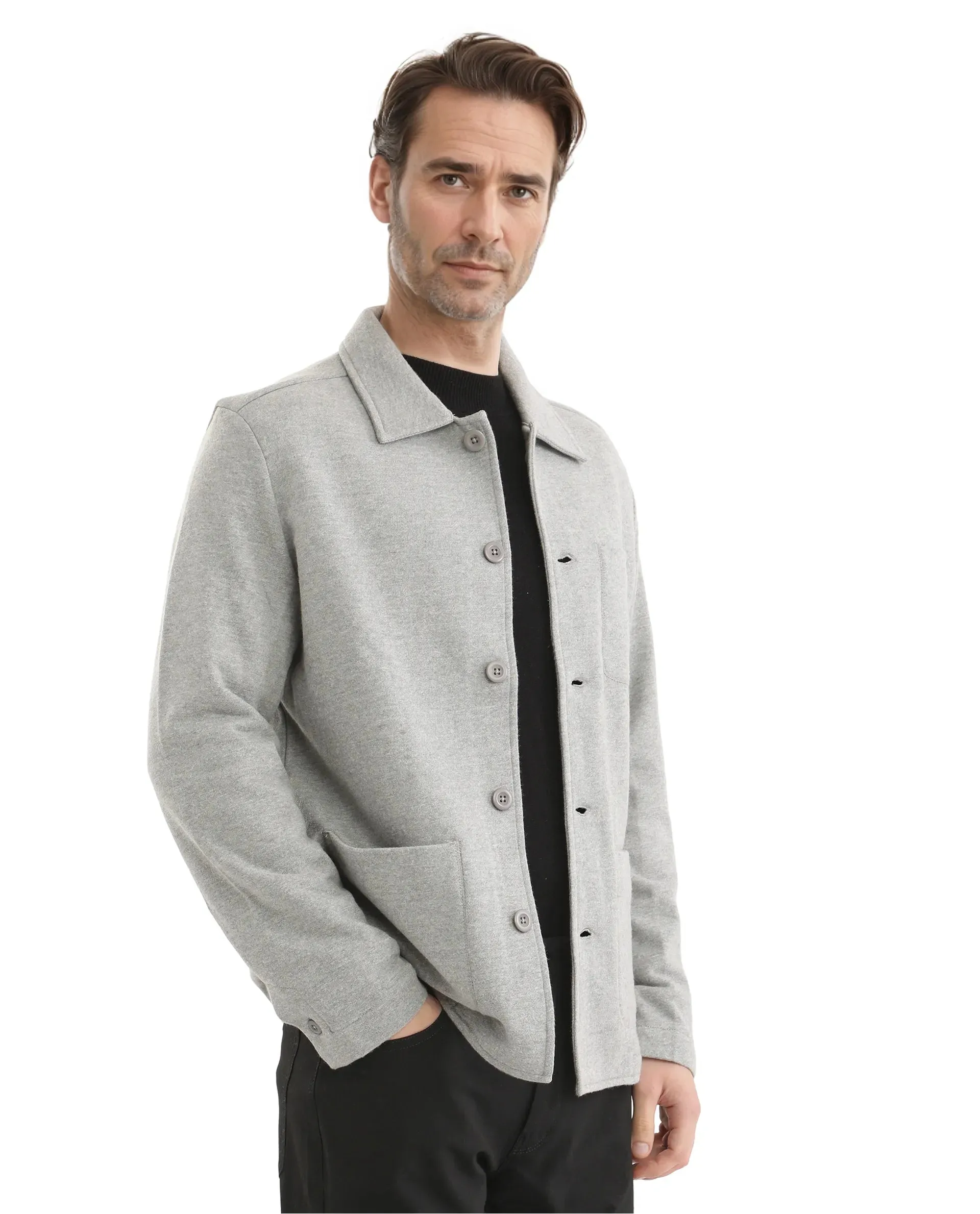 Rare Rabbit Men Vancouver Grey Polyester Rayon Fabric with 2 Front Pockets Relaxed Fit Textured Plain Shacket