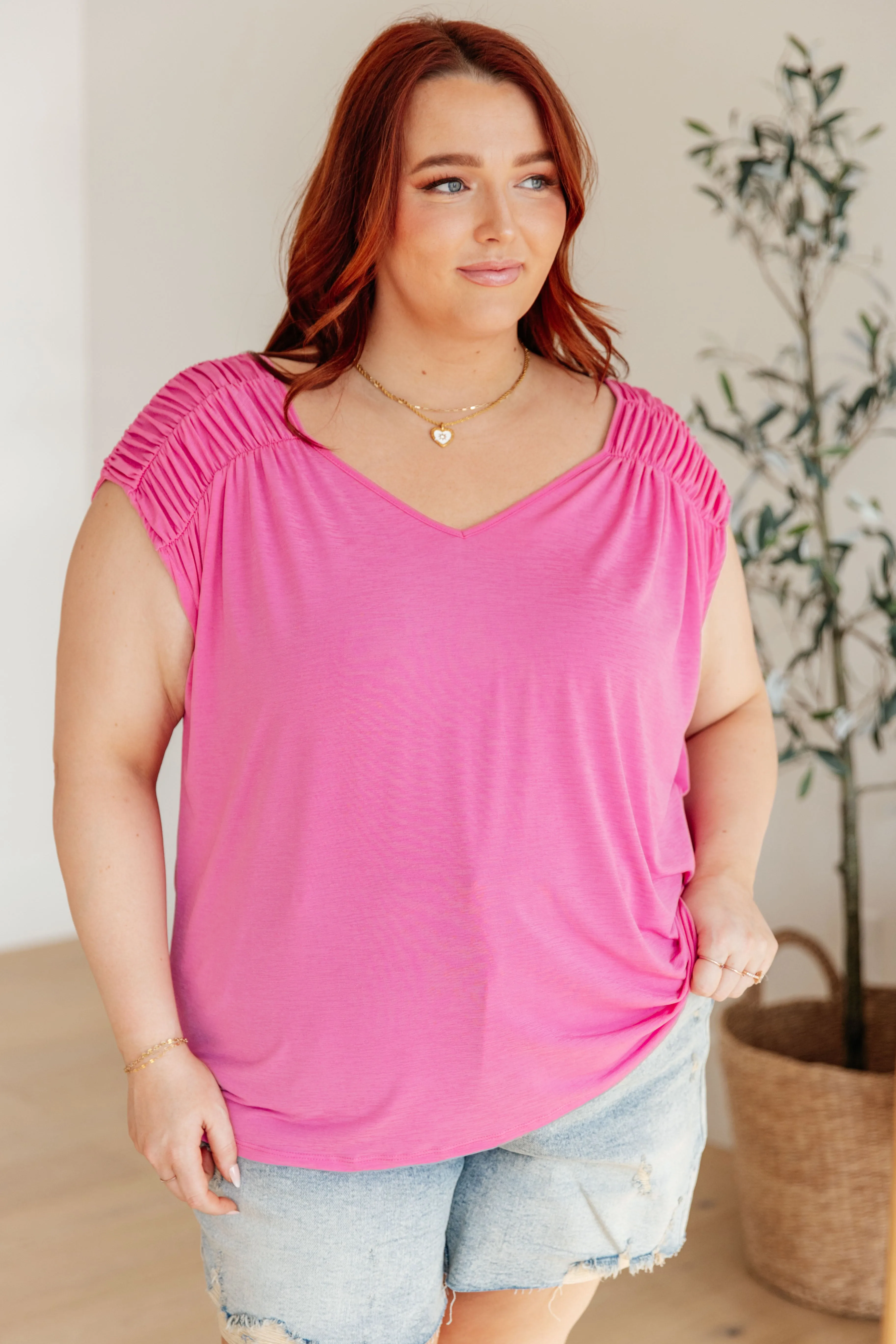 Ruched Cap Sleeve Top in Magenta - Dear Scarlett