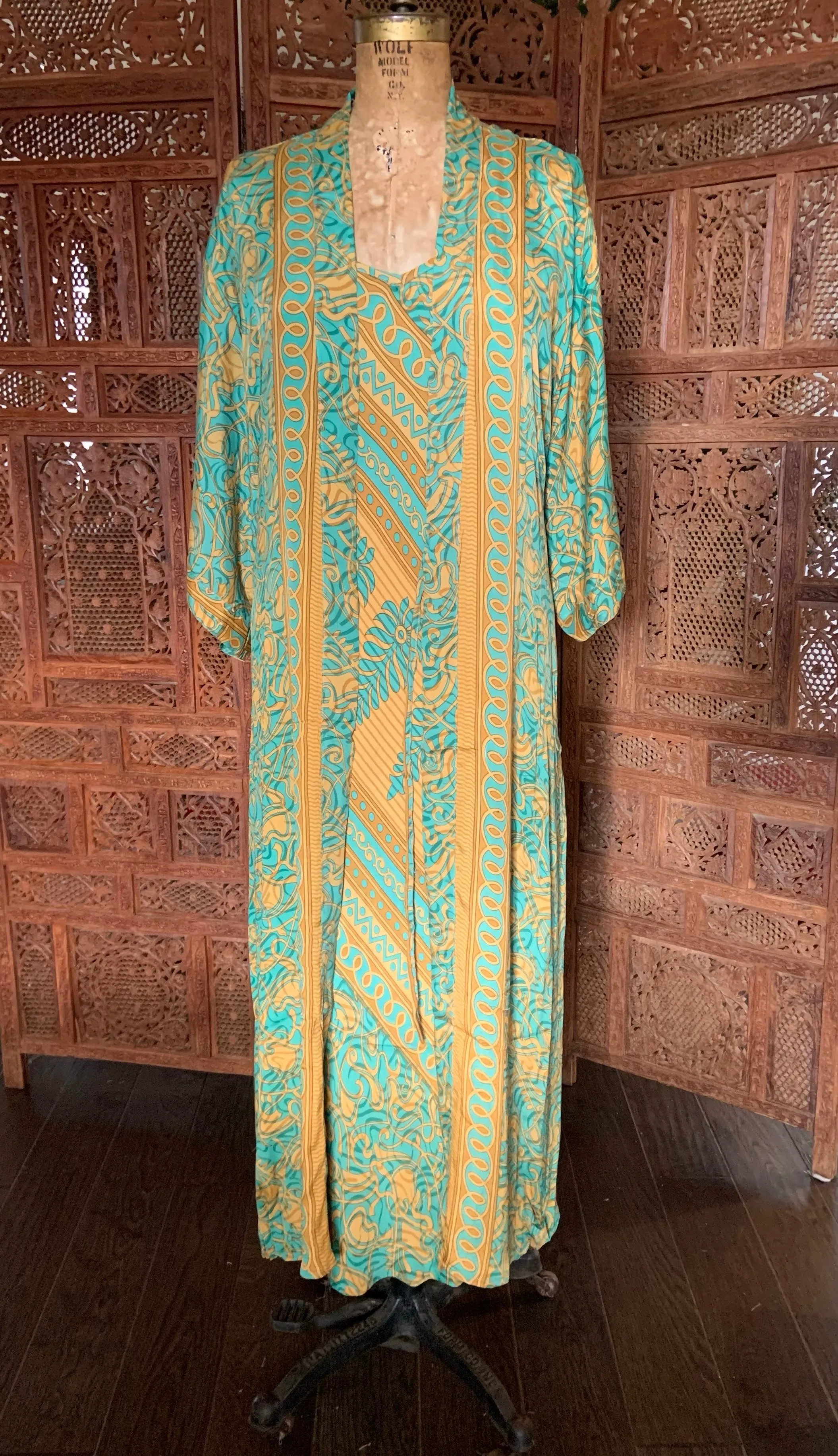 Silk Dress and Kimono Set - Yellow and Green