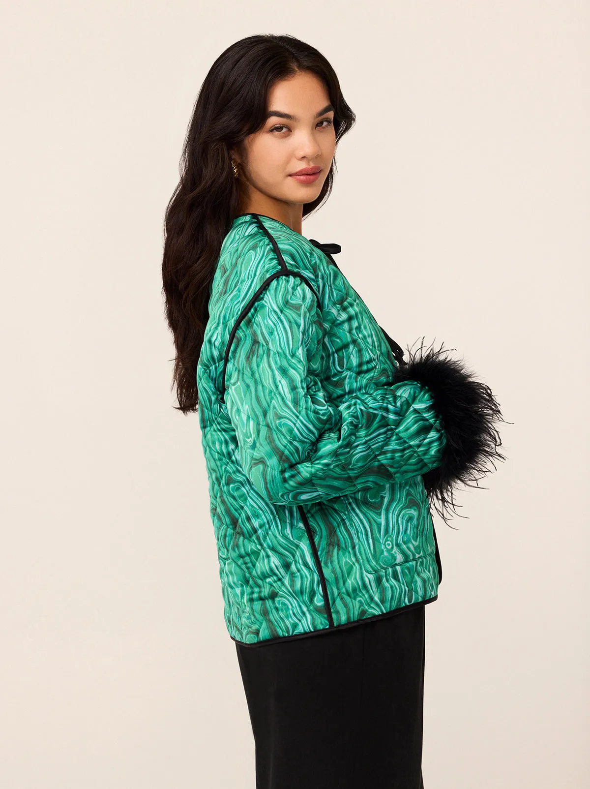 Theodora Green Malachite Print Quilted Jacket