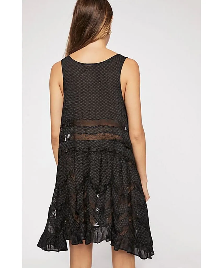 Voile and Lace Trapeze Slip Black