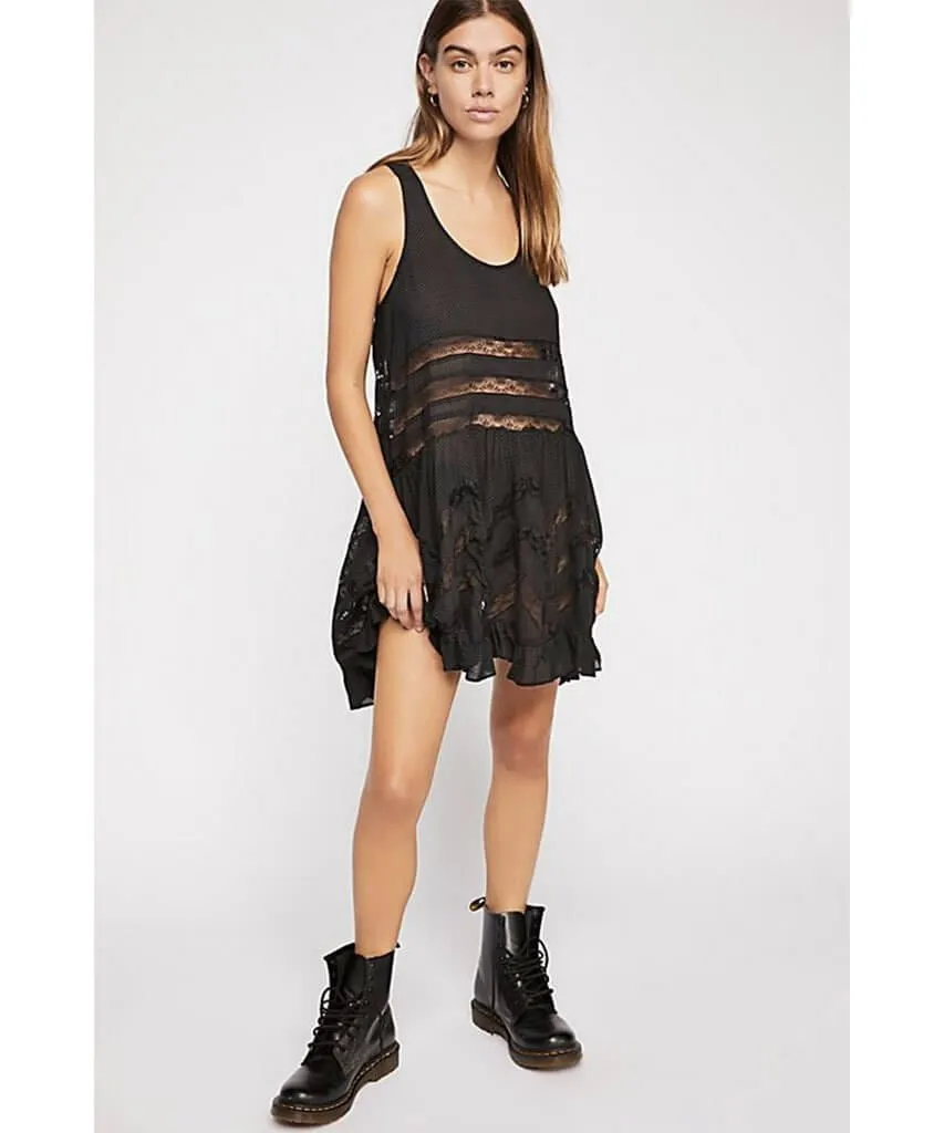 Voile and Lace Trapeze Slip Black