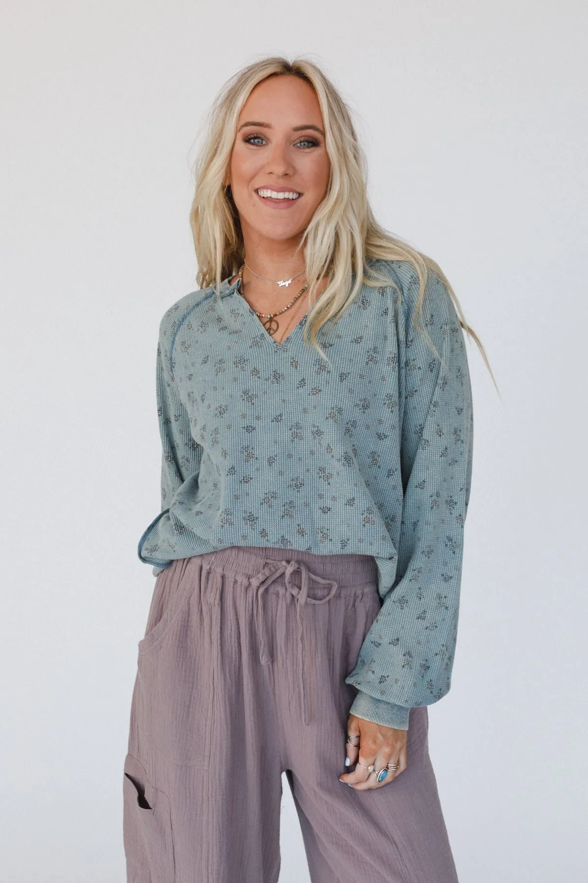 Wild Warmth Printed Thermal Top - Teal